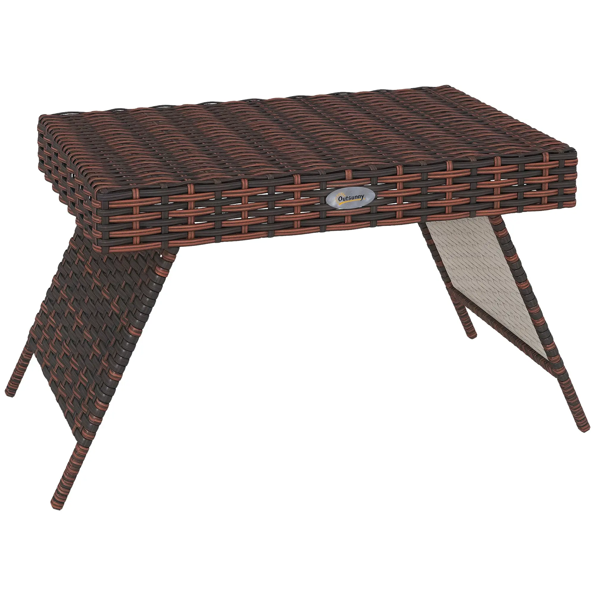 Rattan Side Table Garden Table Folding Table Weatherproof Camping Table Coffee Table for Garden, Balcony, Brown, 60 x 41 x 41 cm