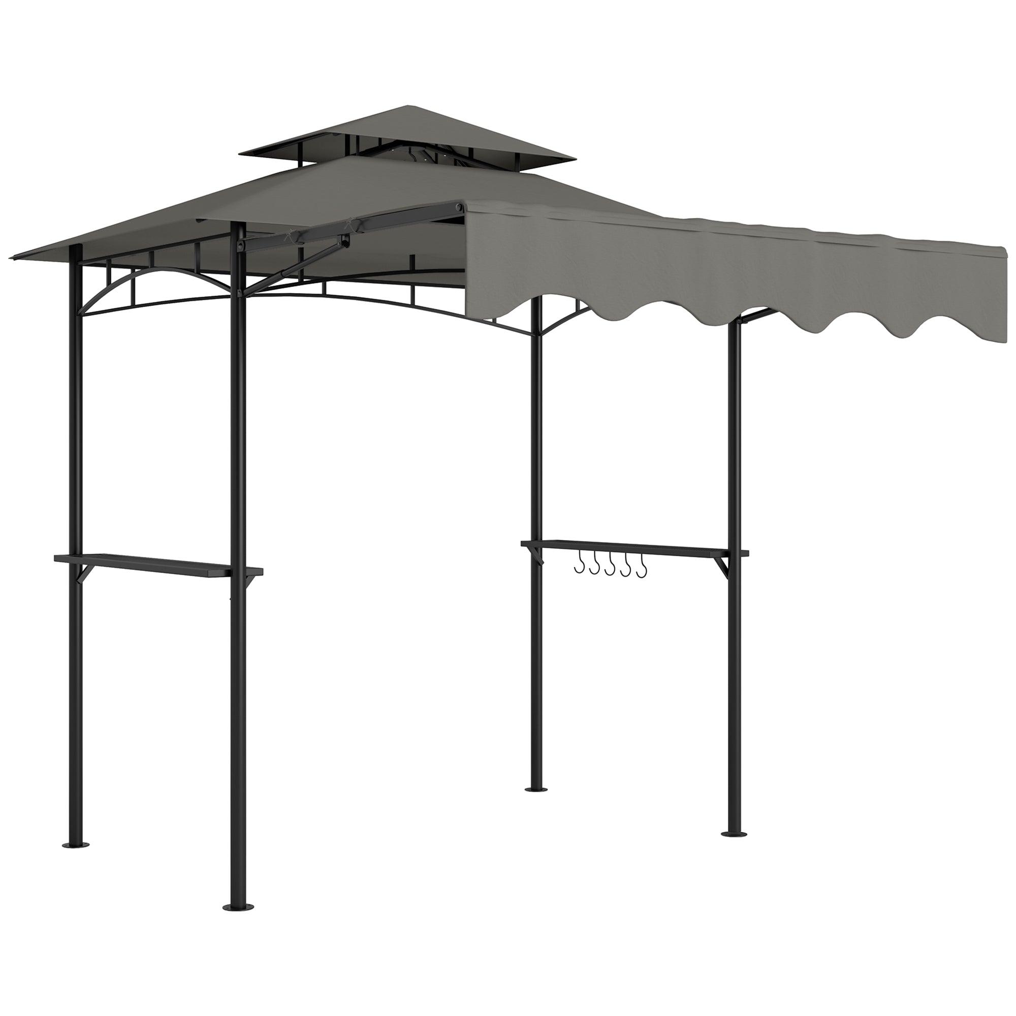 Outsunny Grillpavillon 242 x 149 x 248 cm — Vandafvisende, flammehæmmende dobbeltlagstag, sidehylder, UV30+, grå
