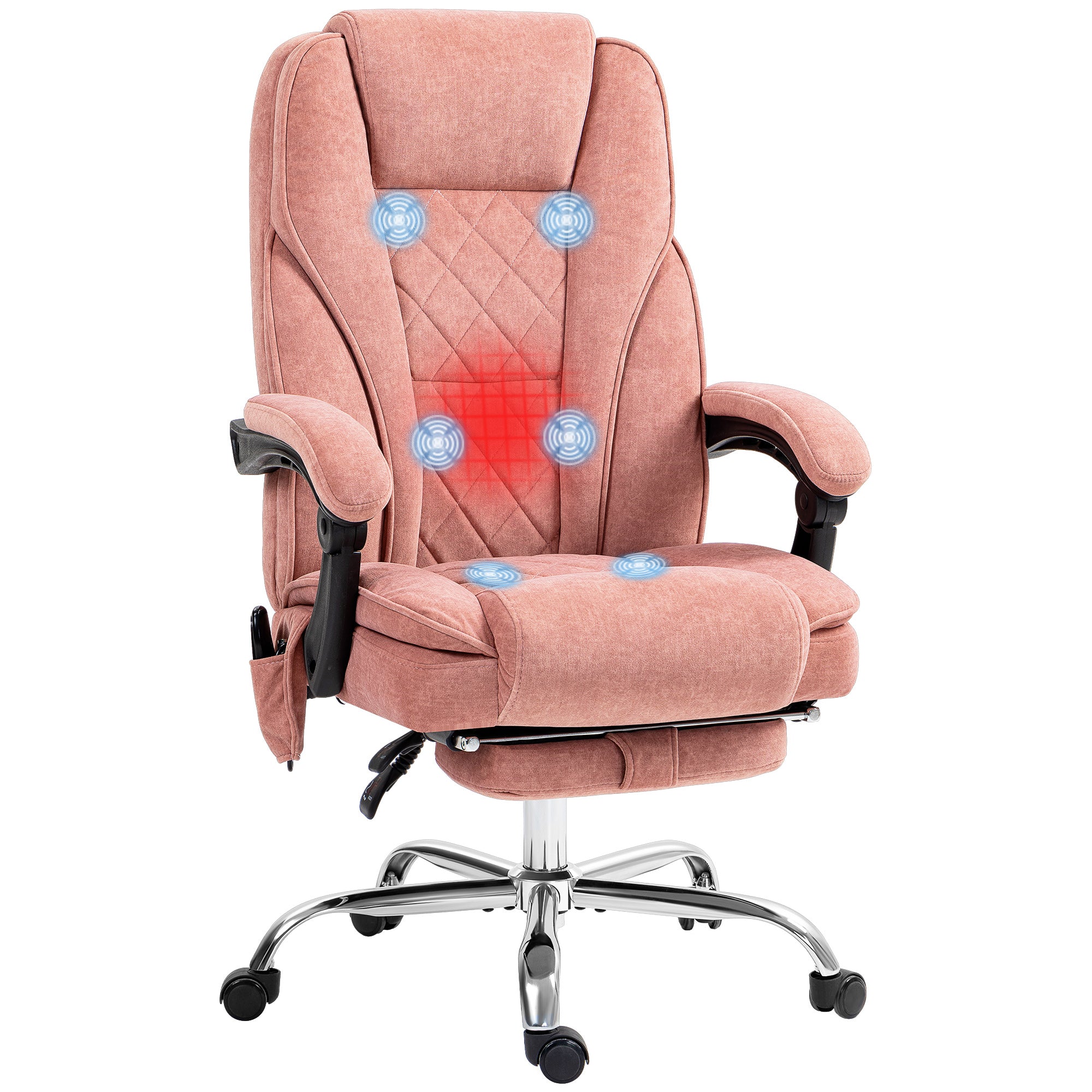 Office Chair with Vibration Massage, Ergonomic Desk Chair with Reclining Function, Heating, Height Adjustable Swivel Chair with Footrest, Remote Control, Side Pocket, Pink