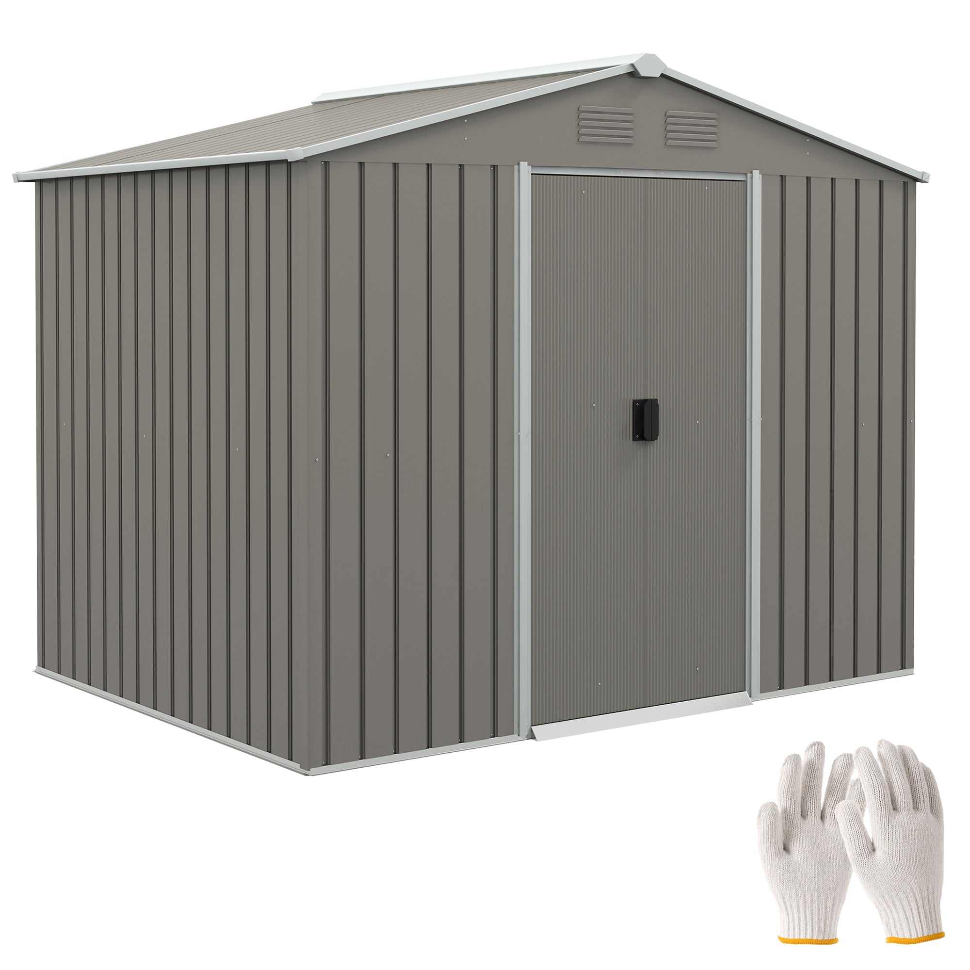 Garden Shed Outdoor 3.6 m? 236x174x190 cm Outdoor Garden Shed with 2 Sliding Doors Sloping Roof and 4 Windows for Patio Terrace Light Gray