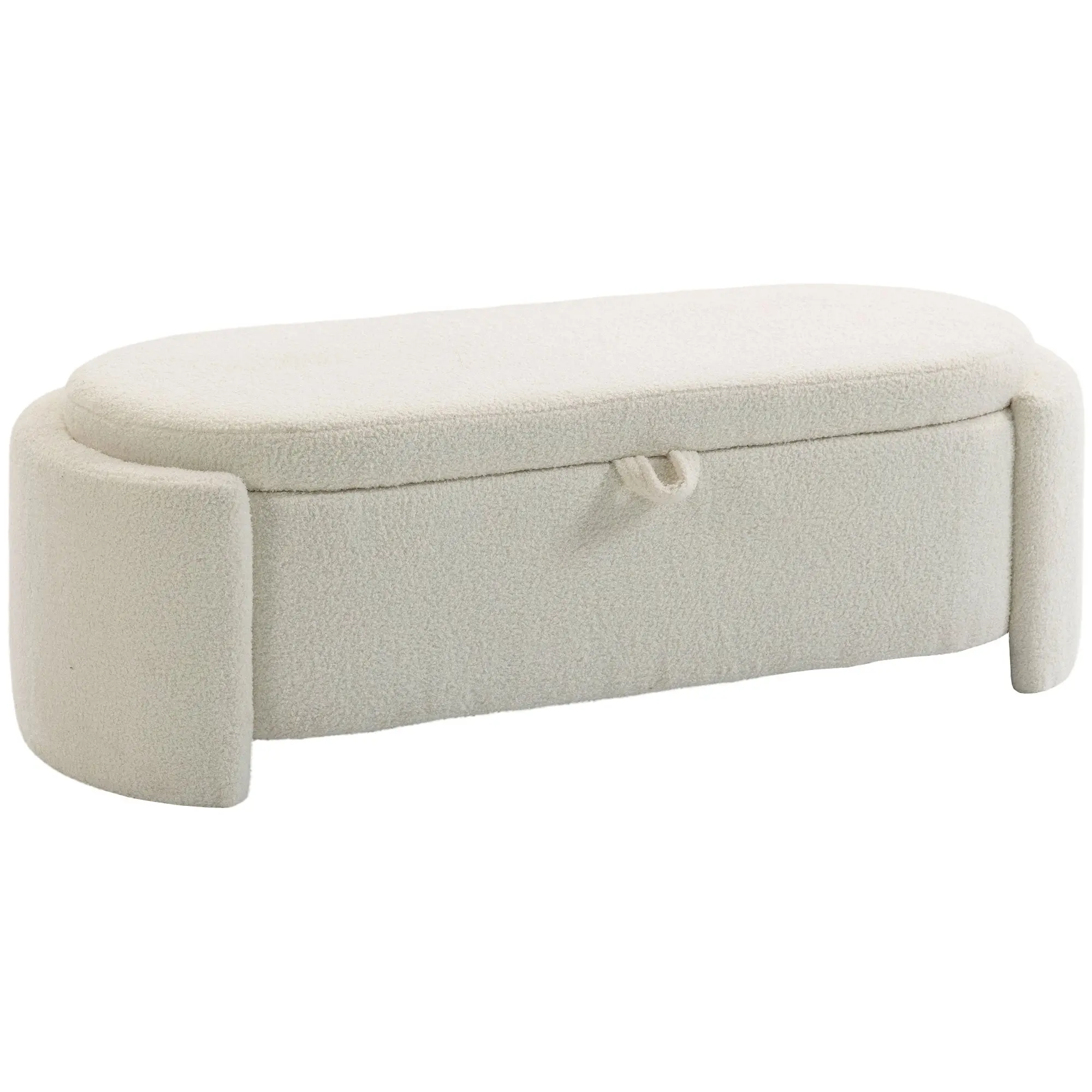 Oval Teddy Fleece Storage Bench with Lift-Up Lid – Wide Padded Seat, 441 lb Capacity, Hidden Storage for Living Room, Bedroom & Entry, Cream