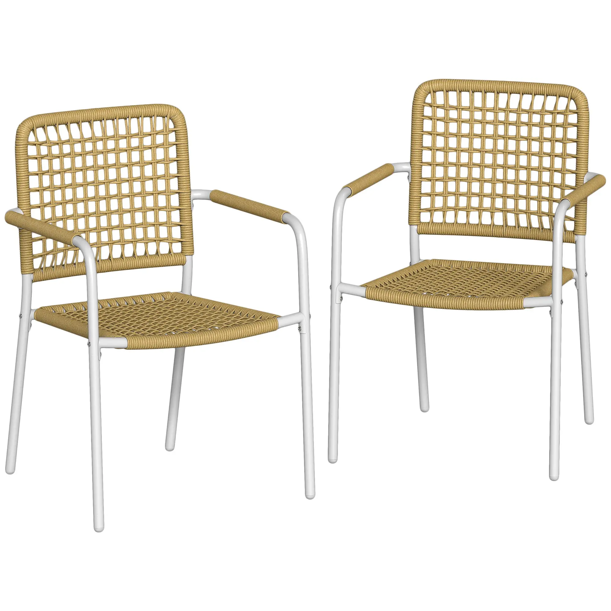2-Pack Yellow Resin Wicker Stackable Outdoor Dining Chairs with Armrests — Balcony, Patio & Terrace