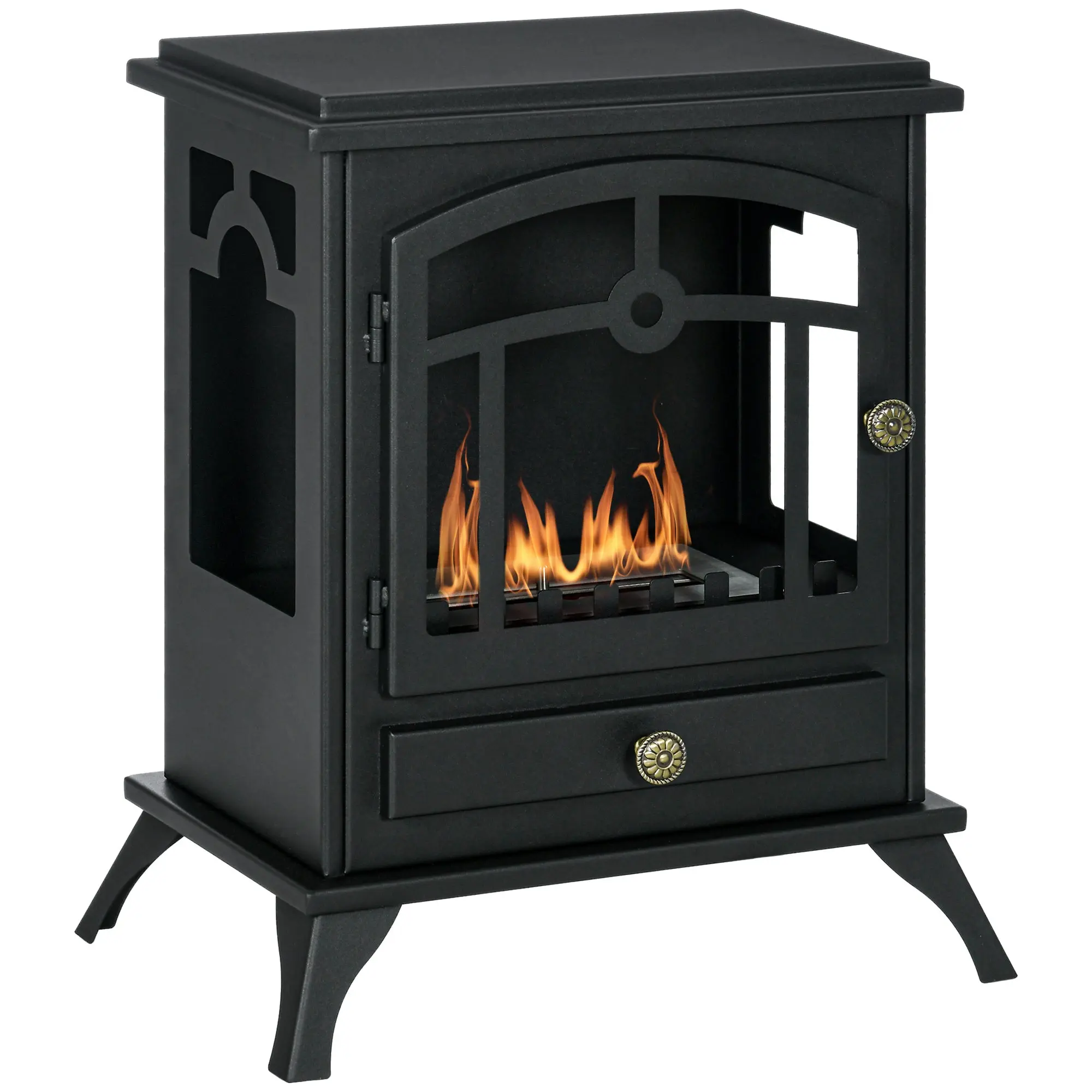 Freestanding Bioethanol Fireplace Stove with 1.2 L Stainless Steel Burner Extinguishing Lamp 3H Combustion Time for Indoors 20-25 m? 45x28x54 cm Black