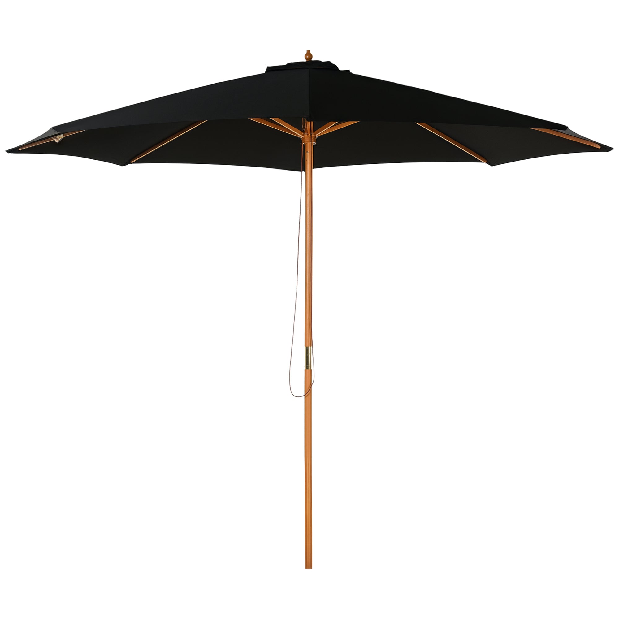 Outsunny Saules Parāde Ø 300 cm, Saules Parāde ar UV Aizsardzību, Koka Balkona Parāde, Stabils Tirgus Parāde, Saules Aizsardzība pludmalei, terasei, dārzam, Melns