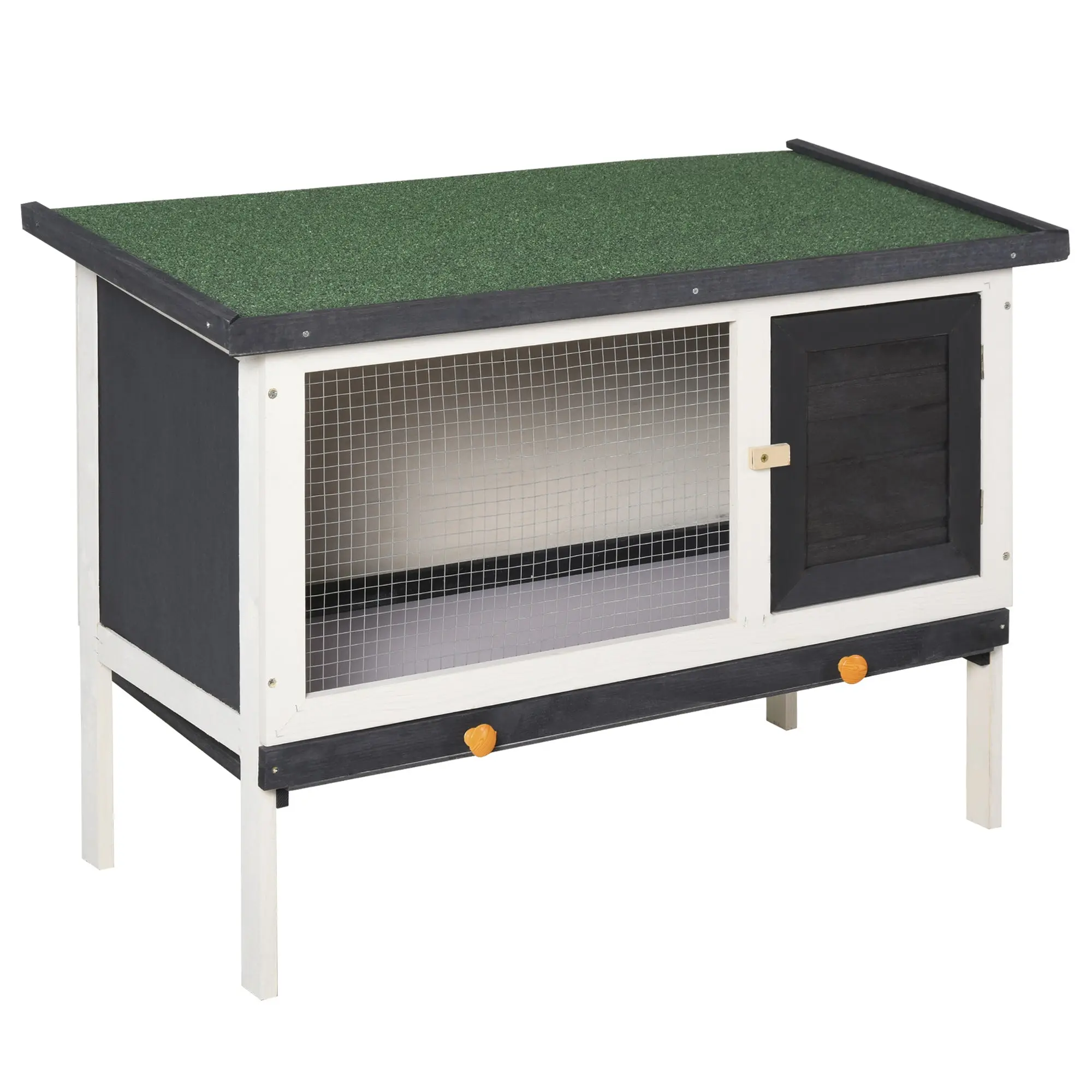 Small Animal Hutch with Solid Wood Roof Tar Paper Dark Gray+White+Green 90 x 45 x 65 cm