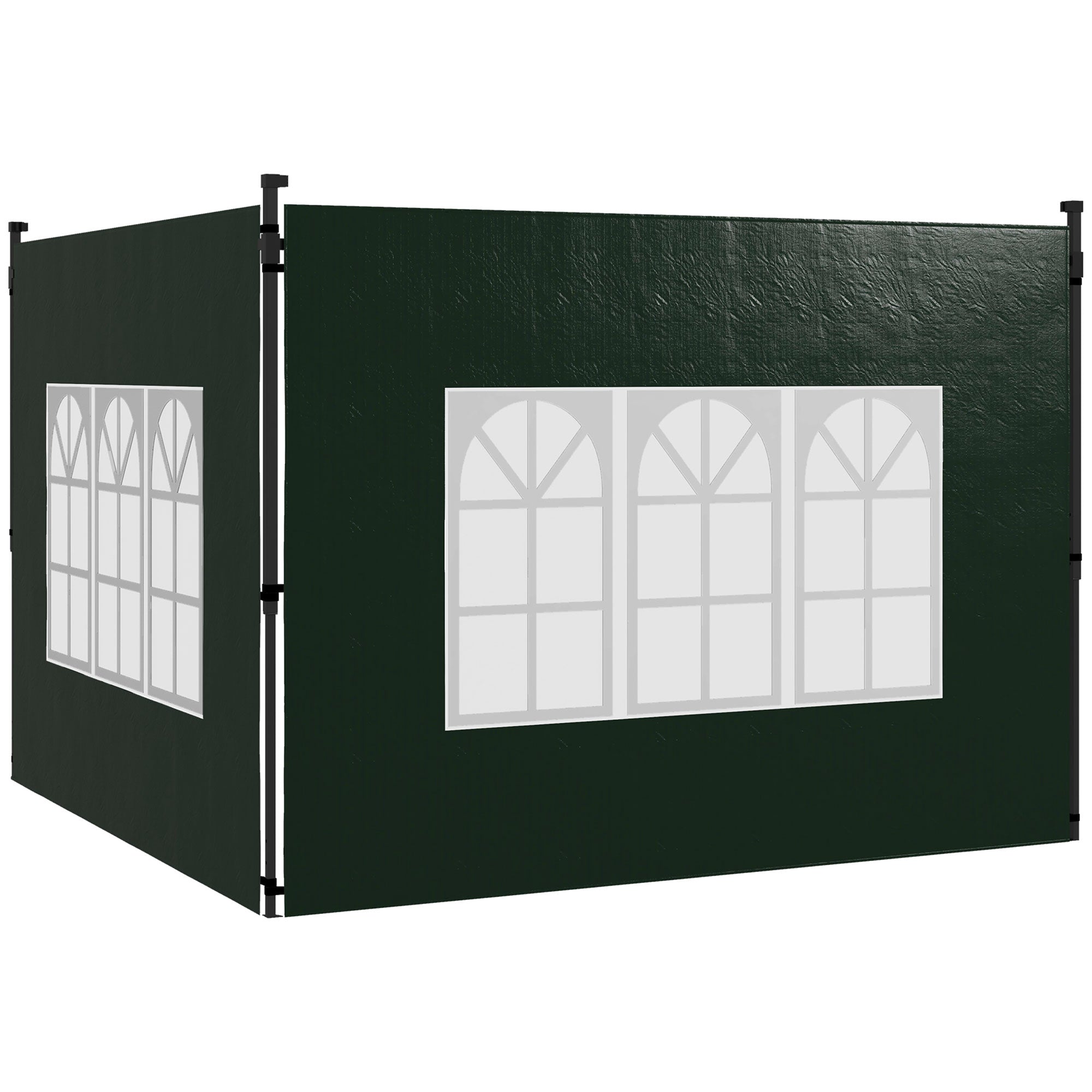 Outsunny Seitenwände für Pavillons 3x3 m und 3x6 m | Set mit 2 Wänden mit Fenstern 293x193 cm Dunkelgrün