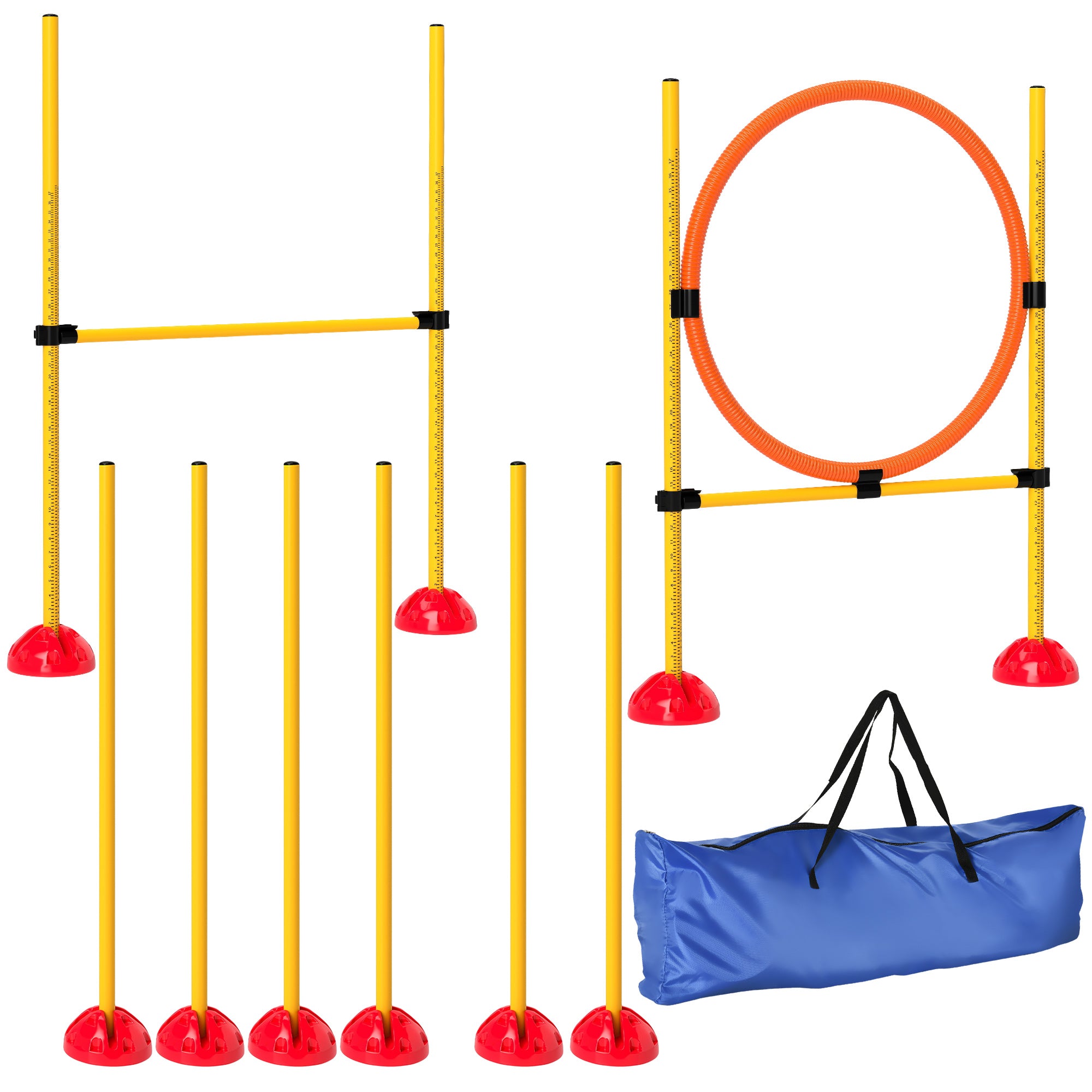 Ensemble d'agilité pour chiens PawHut - Kit d'équipement d'agilité remplissable en 3 pièces pour l'entraînement des chiens avec un saut d'obstacle et des plots de slalom réglables