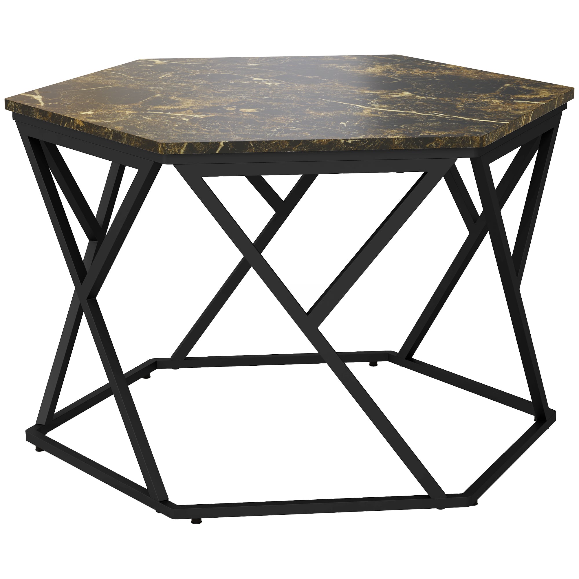 HOMCOM Moderner Couchtisch mit Kunstmarmorplatte und MDF- sowie Stahlkonstruktion, 81x70x51,2cm, Schwarz