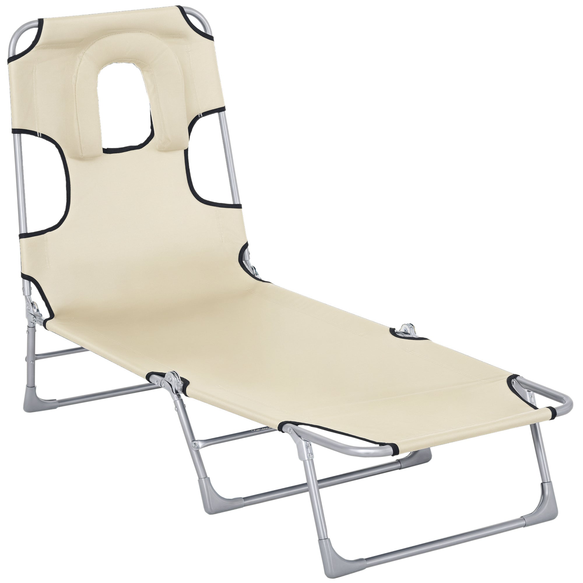 Outsunny kokkuklapitav ja kaldega aiapuhkaja lugemisaugu peatoe ja 5-kohaliselt reguleeritava seljatoega 182x56x28 cm Beige
