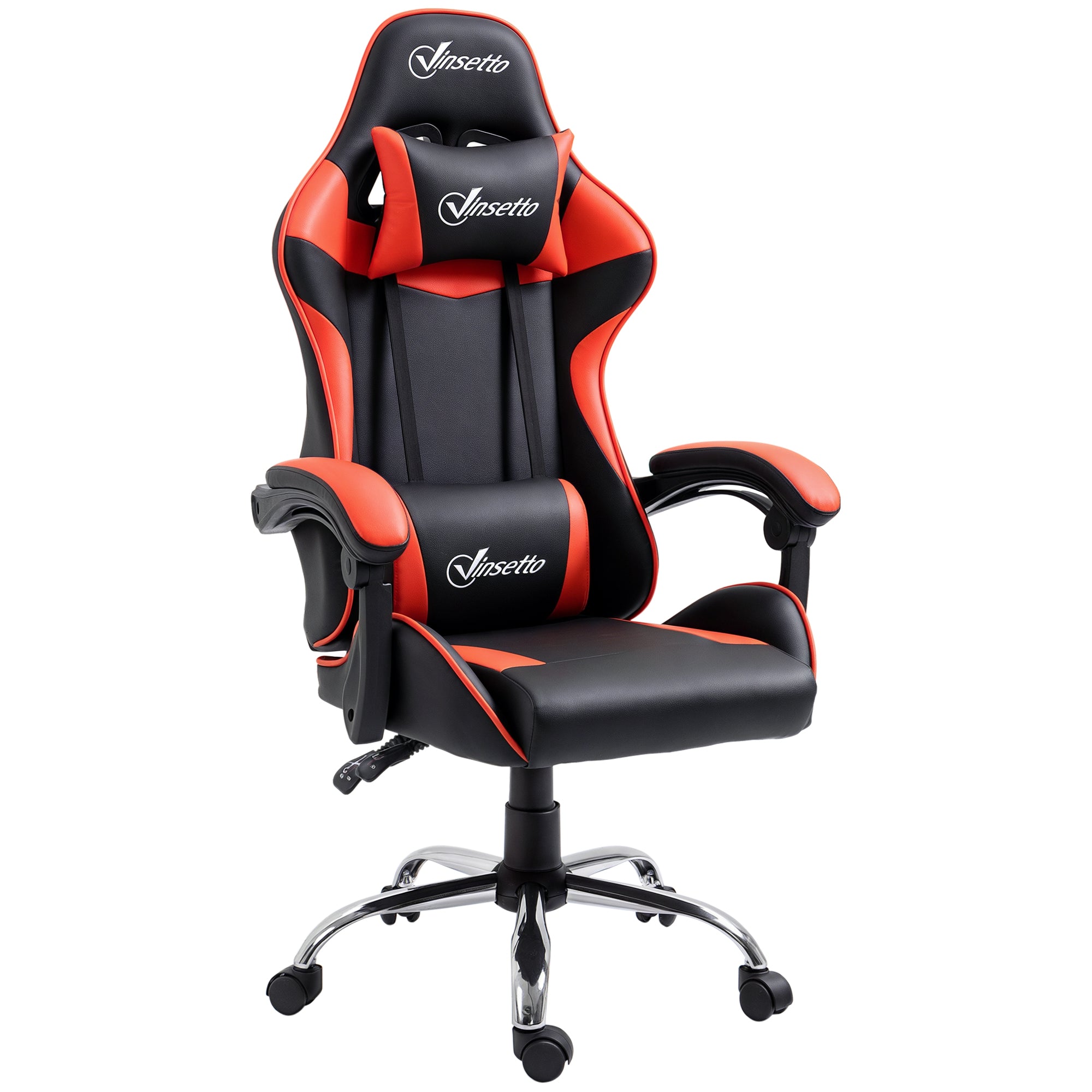 Vinsetto Gaming Stoel Racing Draai Stoel met Hoogteverstelbare 135° Achterleuning en Lendenkussen voor Kantoor Studie 63x67x122-130 cm Rood