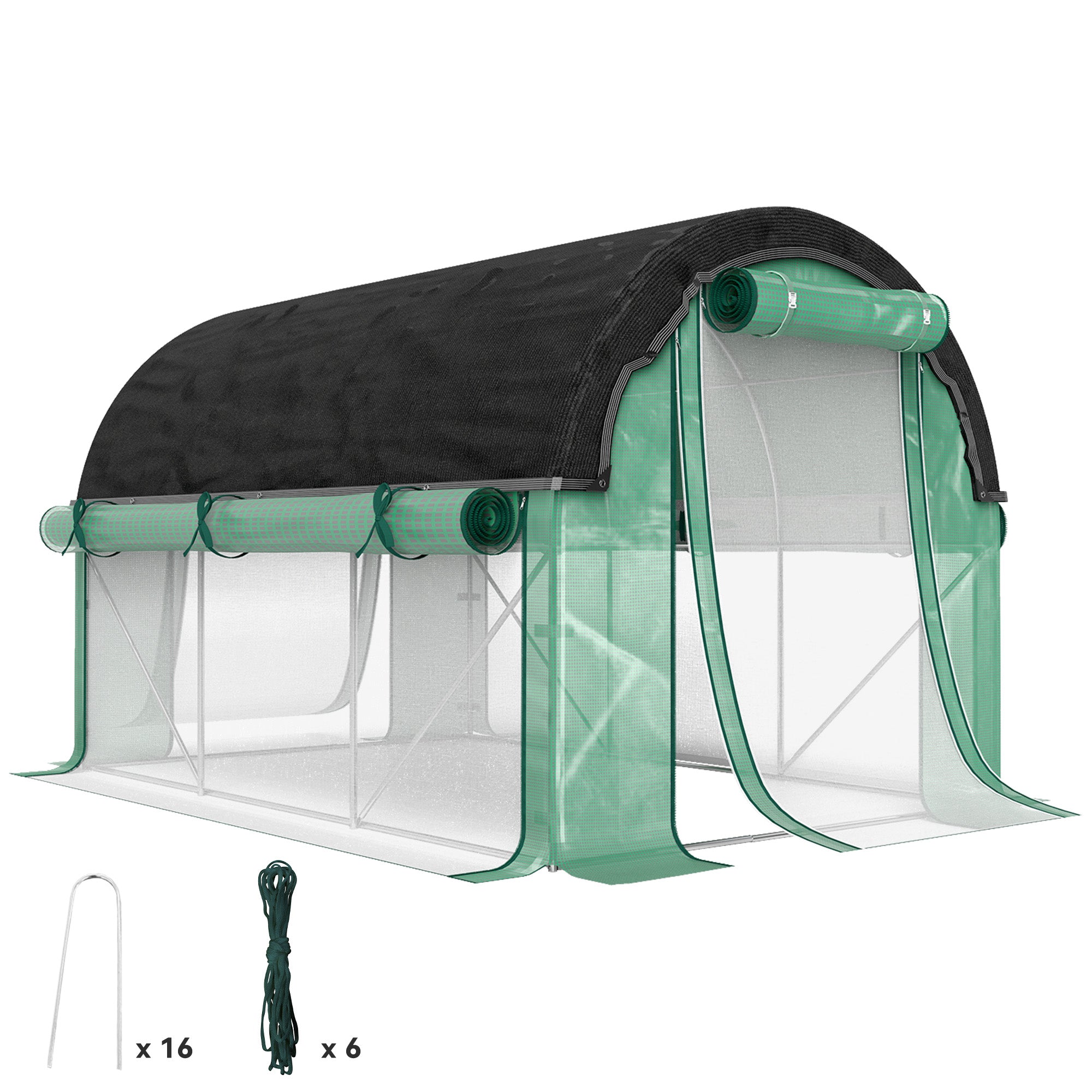 Greenhouse 3 x 2 x 2 m Foil Greenhouse with 6 Windows, Roll-Up Doors, Roll-Up Side Walls, UV-Resistant Foil Tunnel, Winterproof Tomato Greenhouse with Ground Anchors
