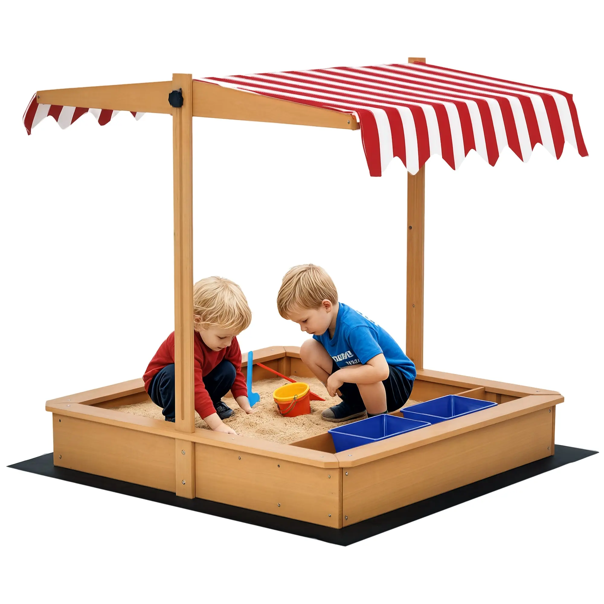 Sandpit Sandpit Wooden Bottomless Design Mud Area for Children 3-7 Years Sandbox with Cover Roof for Garden Terrace Beach Outdoor Yellow 107.5 x 107.5 x 110 cm