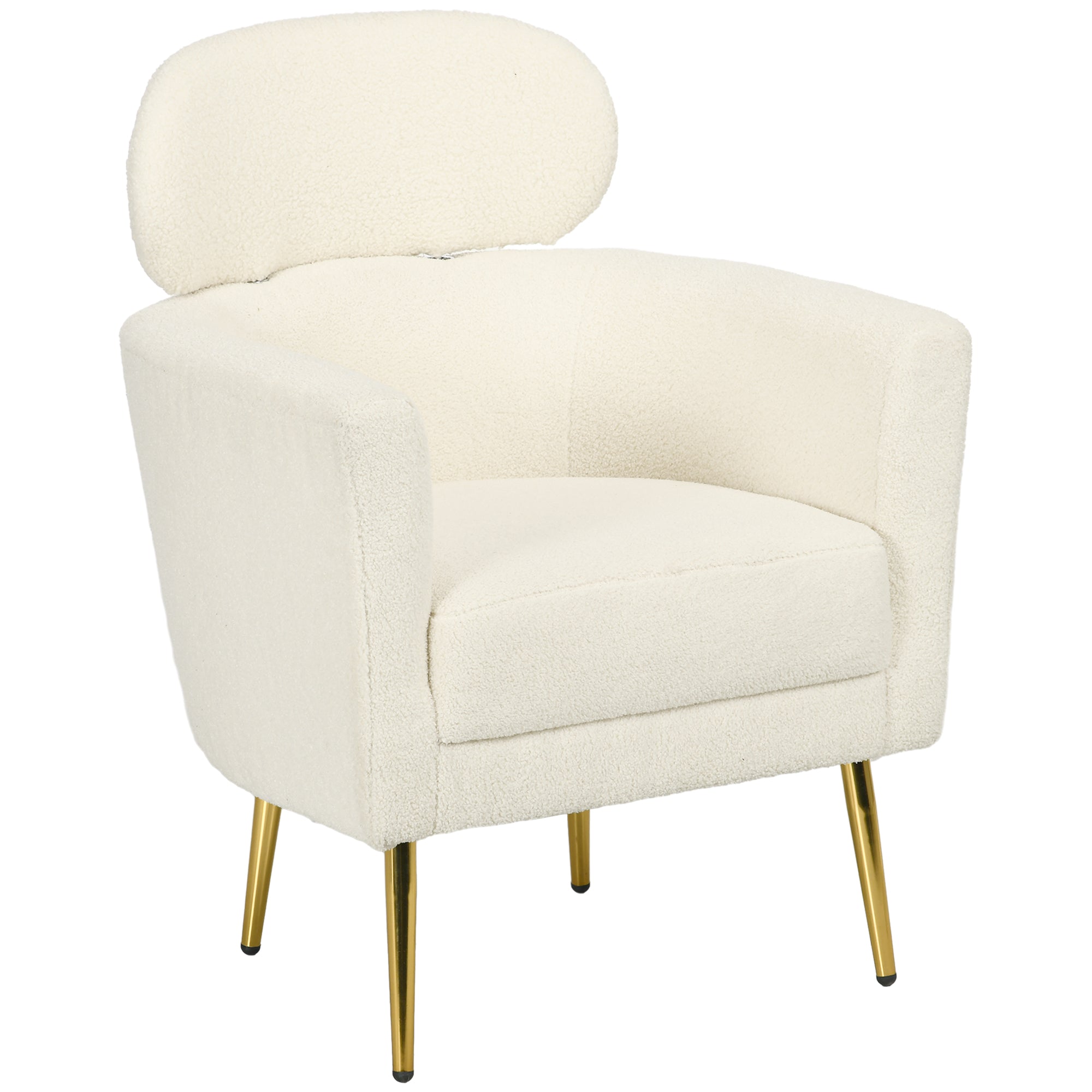 Living Room Armchair Single Seat Leisure Chair Upholstered in Fleece with Headrest and Metal Legs for Bedroom Office Room Load 125 kg Cream