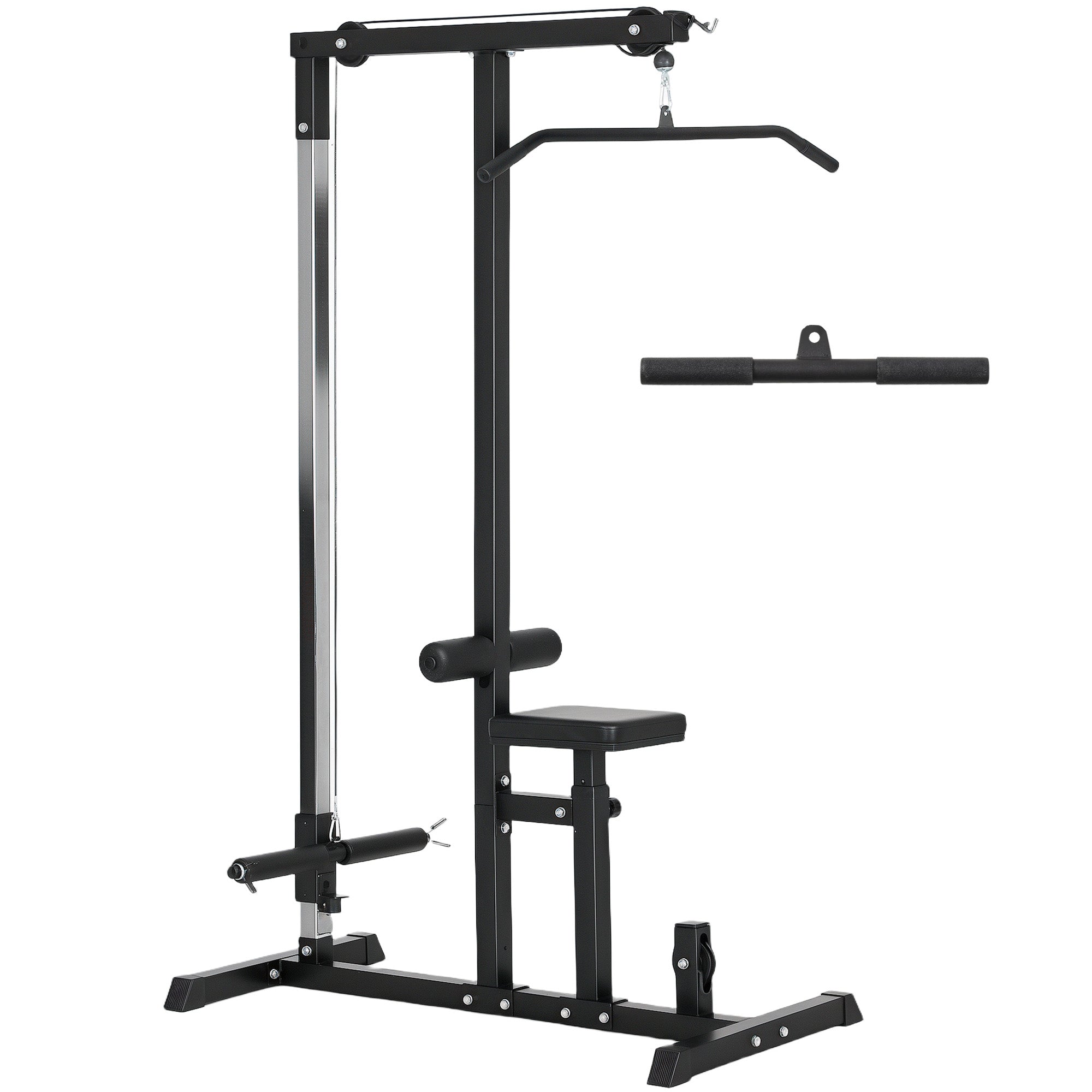 HOMCOM Lat Pull-Down Station, Verstellbarer Kabelzugturm mit Trizepsstange und Lat Pull-Down Stange, Kabelzugmaschine mit bis zu 280 kg Tragkraft, Fitnessstation, Lat Maschine, Lat Pull-Down Station f