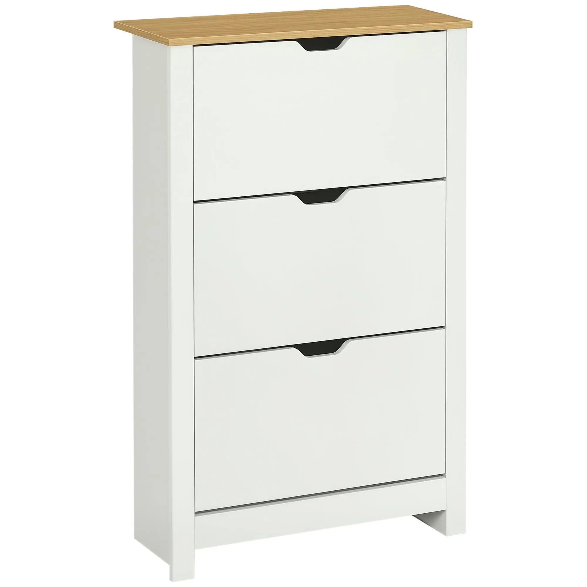 Shoe Cabinet with 3 Flaps, Shoe Rack, Narrow Shoe Cupboard with Adjustable Partition, Shoe Chest for 18 Pairs of Shoes 72 x 26 x 112 cm, White+Natural