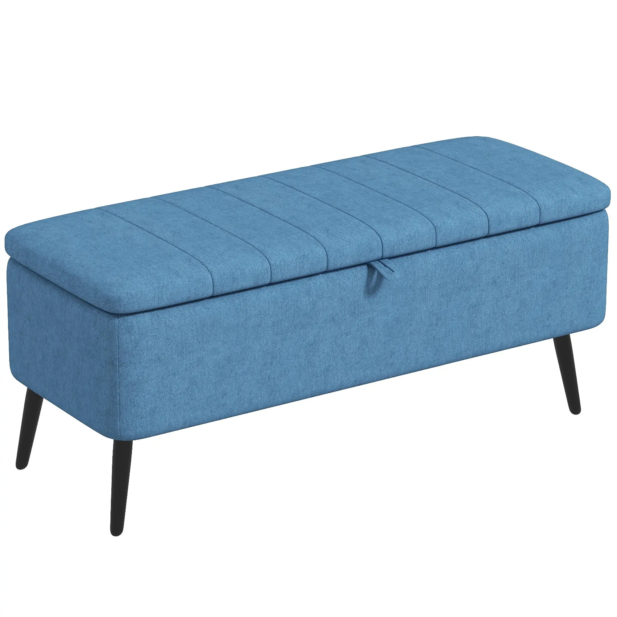 Storage Bench with Padded Linen-Effect Seat & Steel Legs, Dark Blue — 102 x 40 x 44 cm (40.2" x 15.7" x 17.3")