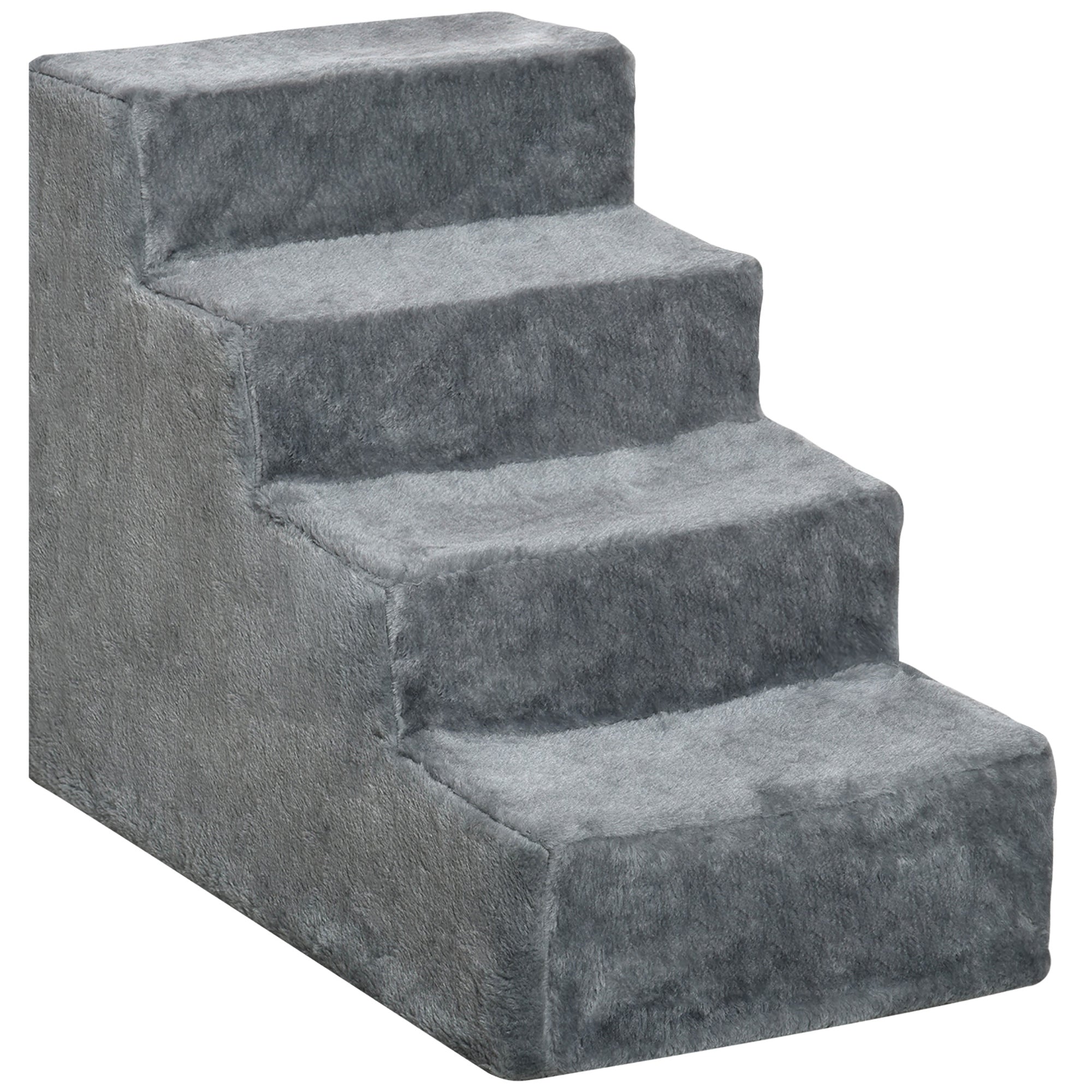 4-Step Dog Stairs, 35 cm Cat Stairs for Bed and Sofa, Pet Stairs for Dogs and Cats up to 5 kg, Plush Optic, Light Gray