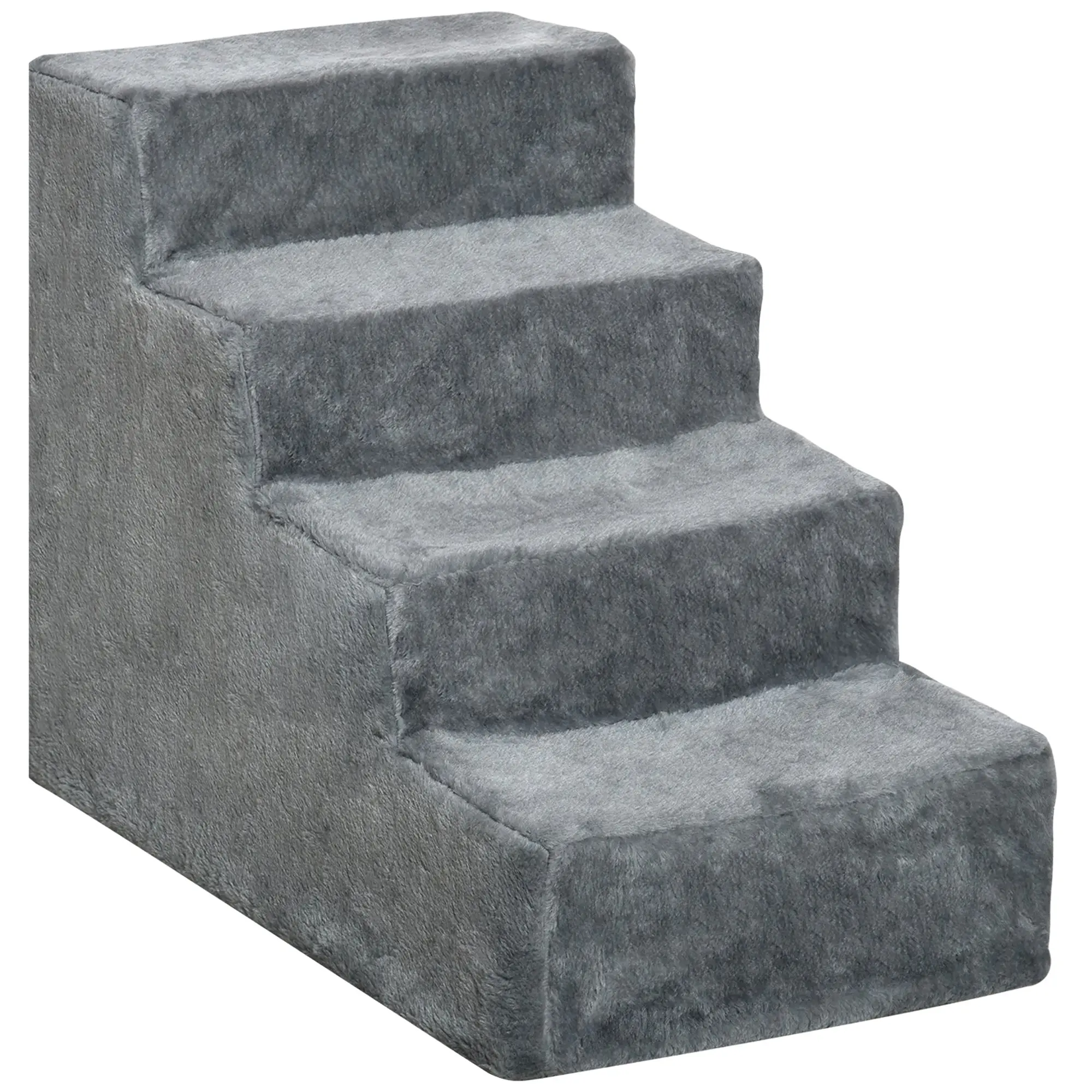 4-Step Dog Stairs, 35 cm Cat Stairs for Bed and Sofa, Pet Stairs for Dogs and Cats up to 5 kg, Plush Optic, Light Gray
