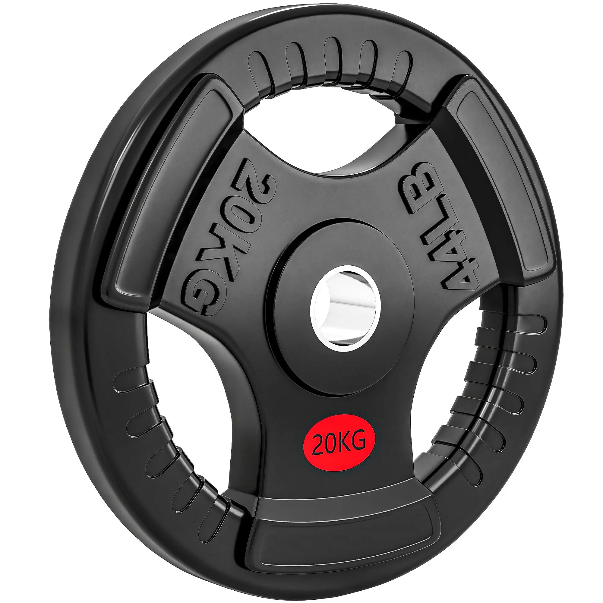 SPORTNOW 20 kg Weight Plate, 5 cm Hole, 3-Handle Barbell Disc for Home & Gym, Plastic-Coated Steel, Black