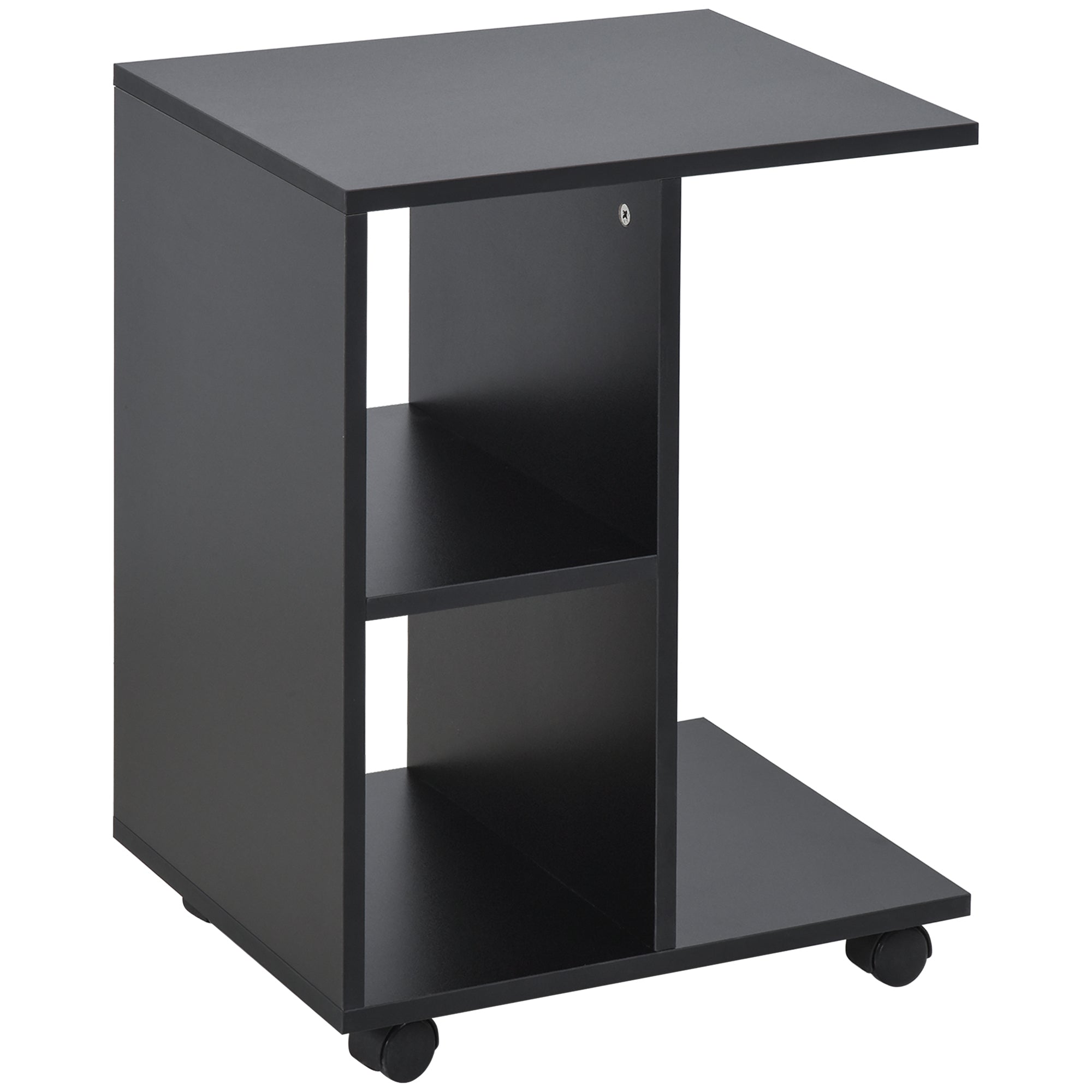 HOMCOM Moderne C-formet Sidebord med Hjul og Åbne Hylder til Stuen eller Soveværelset 45x35x58 cm Sort