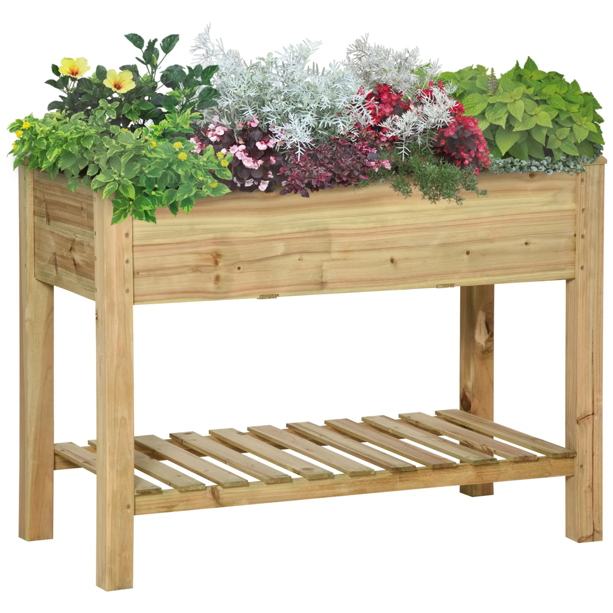 Raised Wooden Planter with Storage Shelf – Elevated Garden Bed for Herbs, Flowers & Vegetables, 44.5 x 22 x 33.1 in, Green