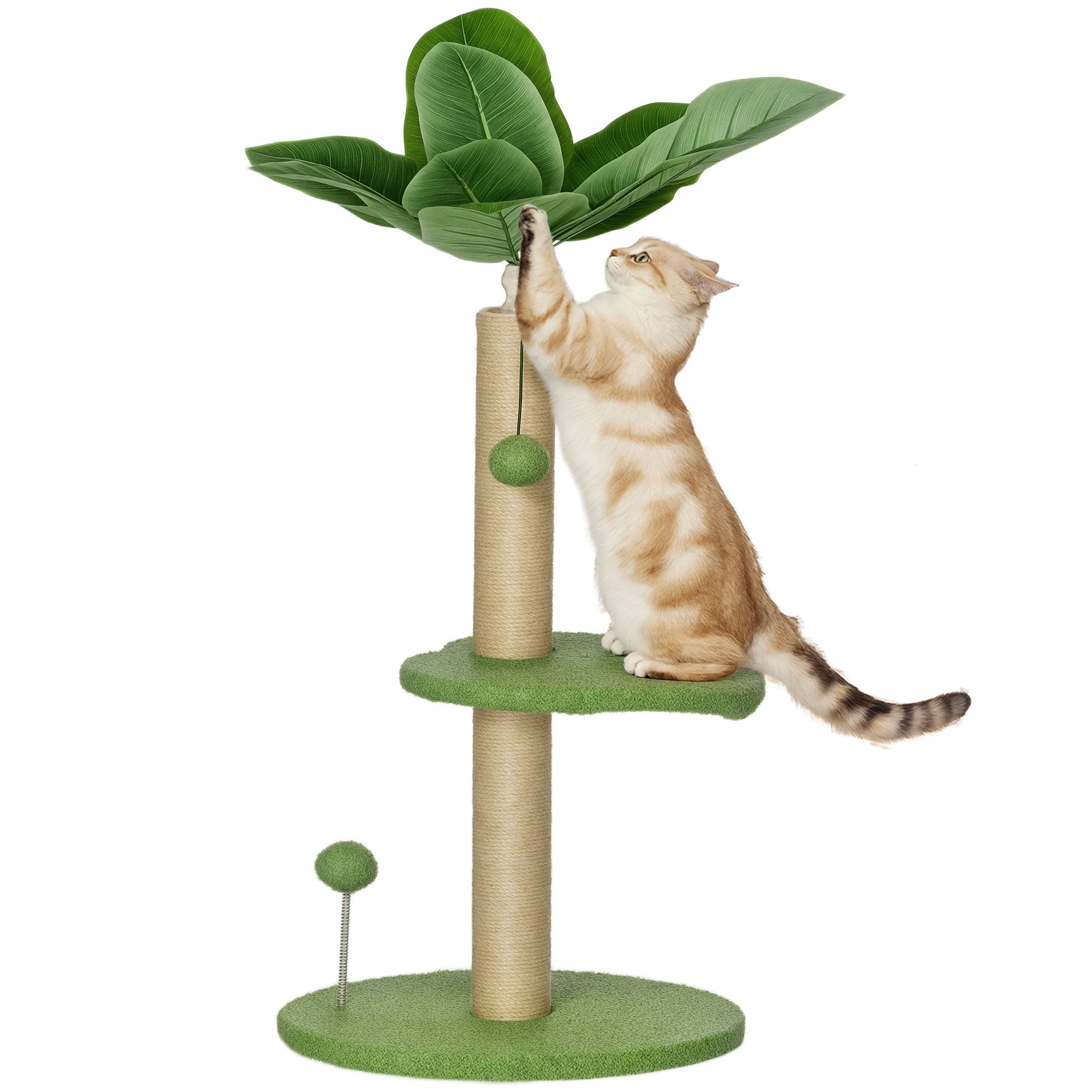 Cat Tree with Scratching Post, Platforms and Toy Balls, Plush and Chipboard Cat Tower, ?40x83 cm, Green