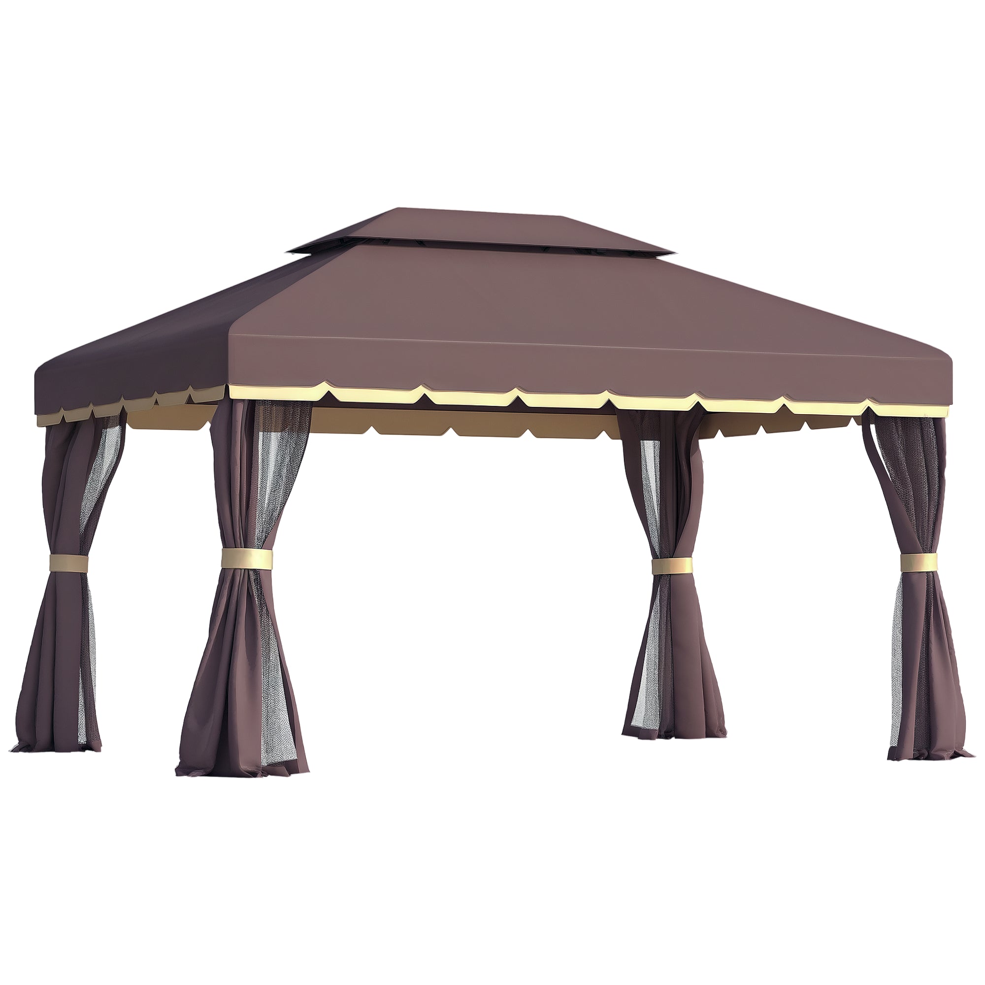 4x3m Garden Gazebo with Curtains & Mosquito Net, Outdoor Patio Gazebo Canopy with Double Roof Ventilation, Aluminum Frame Party Tent for Garden Deck
