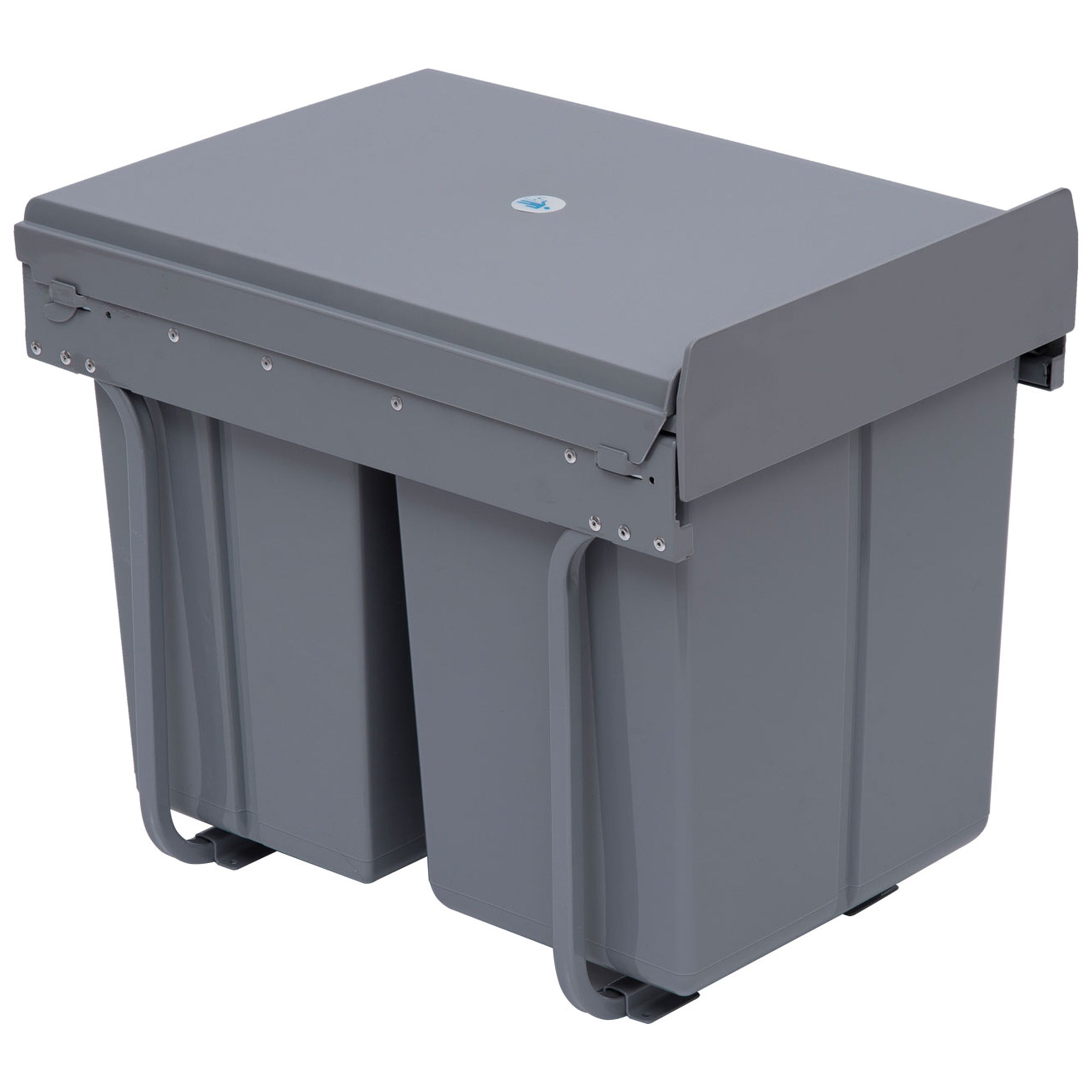 HOMCOM Капан за отпадъци 1 x 20L + 2 x 10L Вграден кош за боклук с 3 отделения и система за изтегляне за отделяне на отпадъци за монтаж в основен шкаф Сив