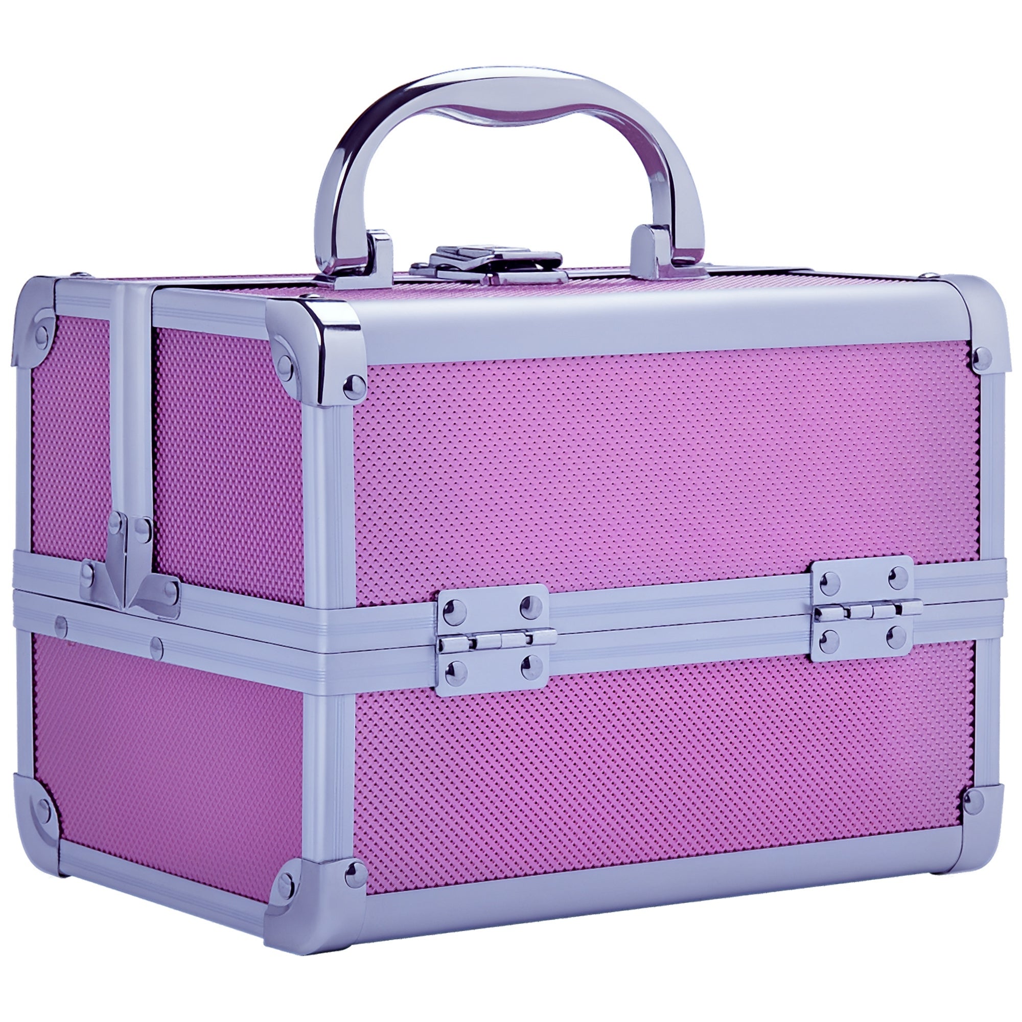 HOMCOM Professionelle Make-Up Tasche Tragbare Kosmetikaufbewahrungsbox mit 3-Ebenen-Fächern und Spiegel 2 Schlüssel für Schmuck Maniküre Reise 20x15x15 cm Rosa