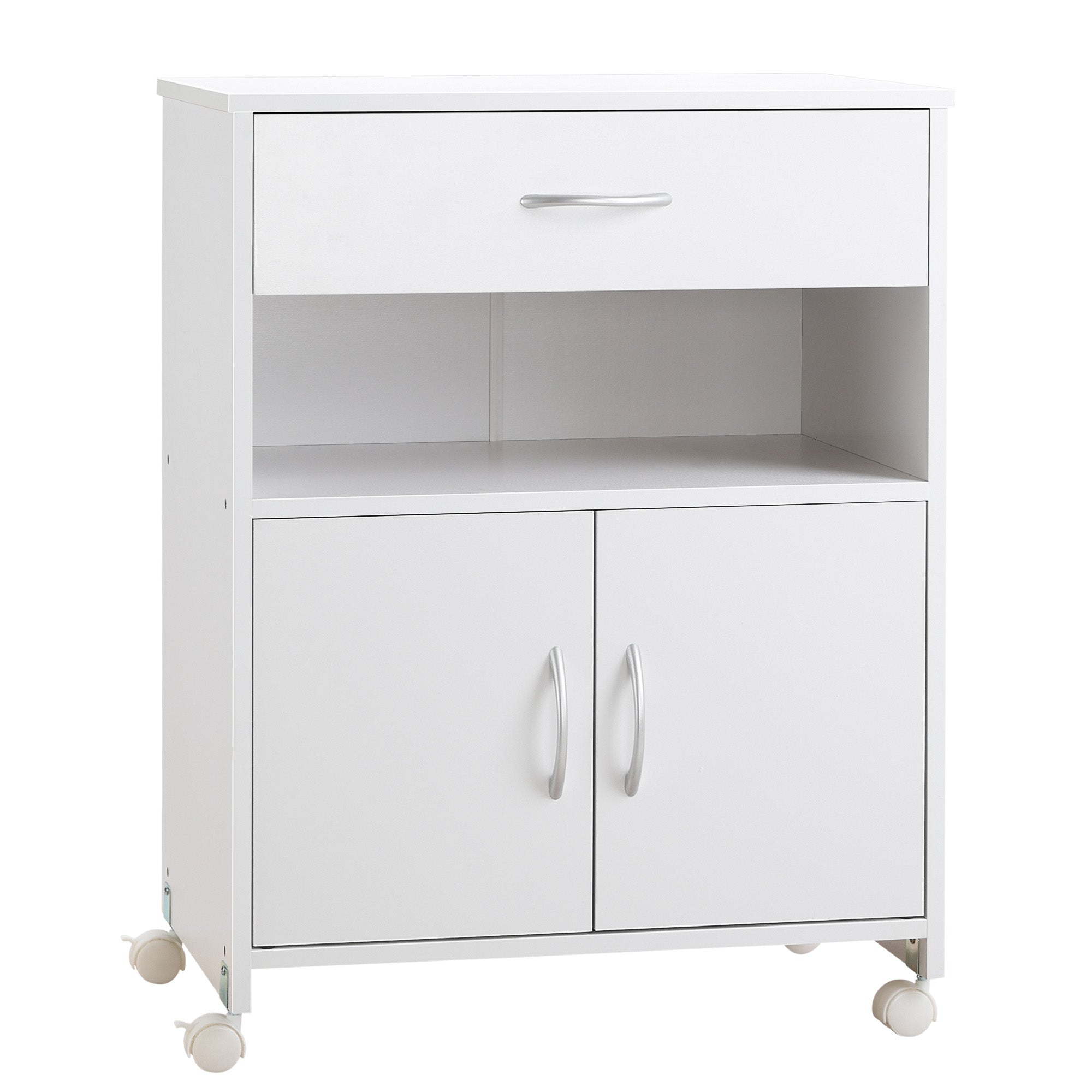 Vinsetto Printerskab - Printerstand med Hjul - Printermøbel med Skuffe, 2 Døre og Åben Rum til Stue, Kontor og Studie - 60x39x80 cm Hvid