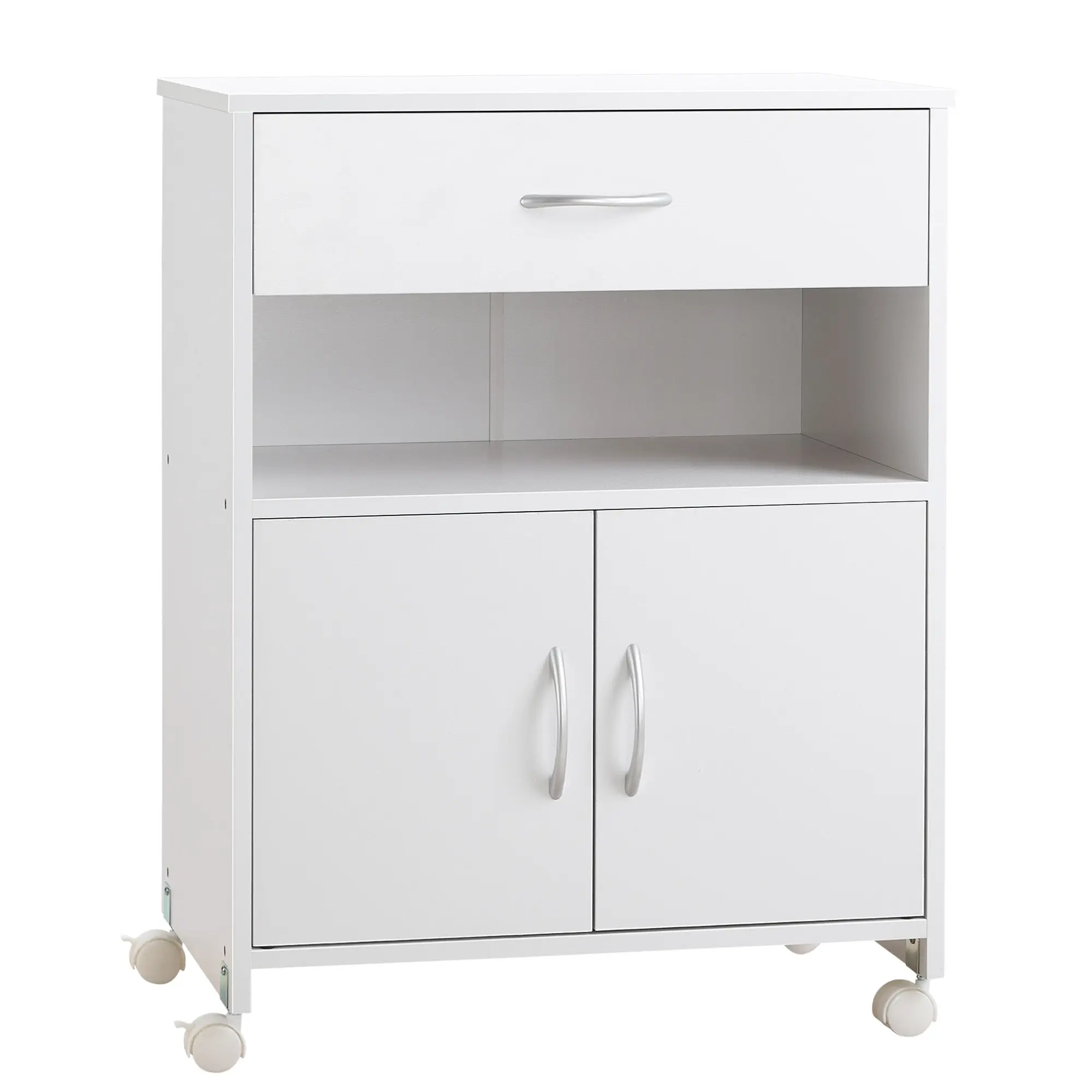 Printer Cabinet Printer Stand with Wheels Printer Furniture with Drawer 2 Doors and Open Compartment for Living Room Office Study 60x39x80 cm White