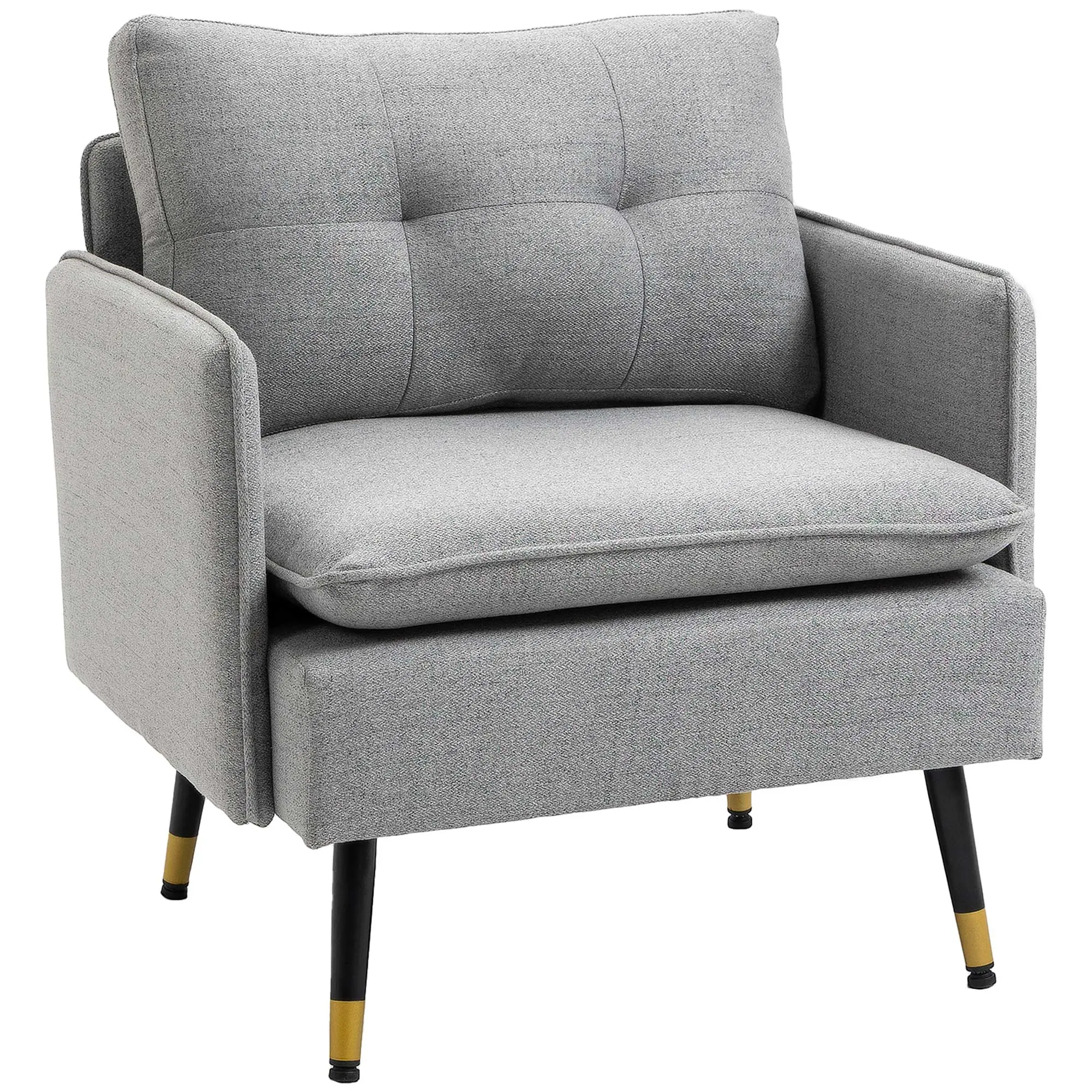 Upholstered Armchair with Cushion Lounge Sofa with Linen Look, Steel Legs, for Living Room, Bedroom, Gray, 76 x 68 x 80 cm