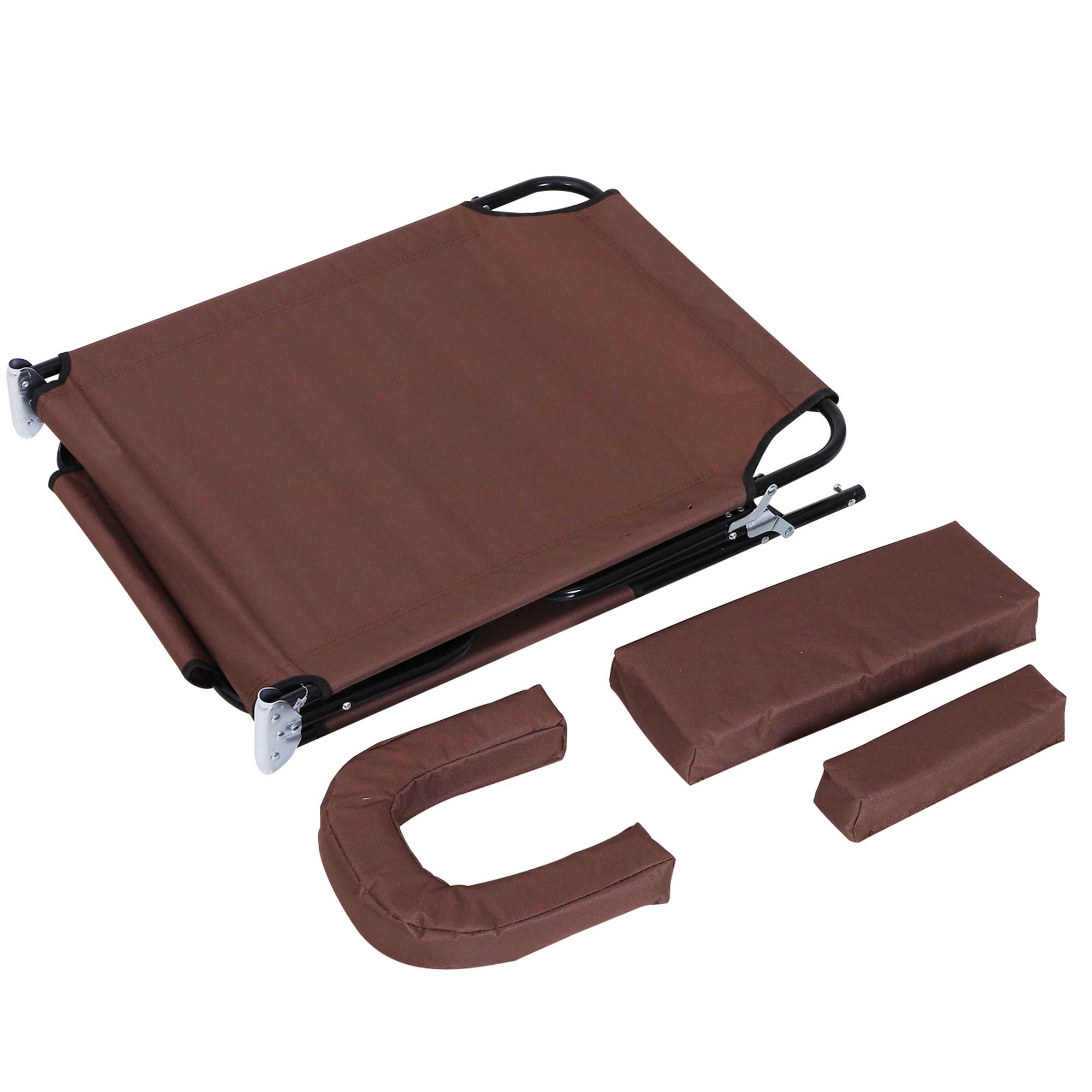 Folding Sun Lounger Reclining 4 Positions Chaise Longue with 3 Cushions Brown