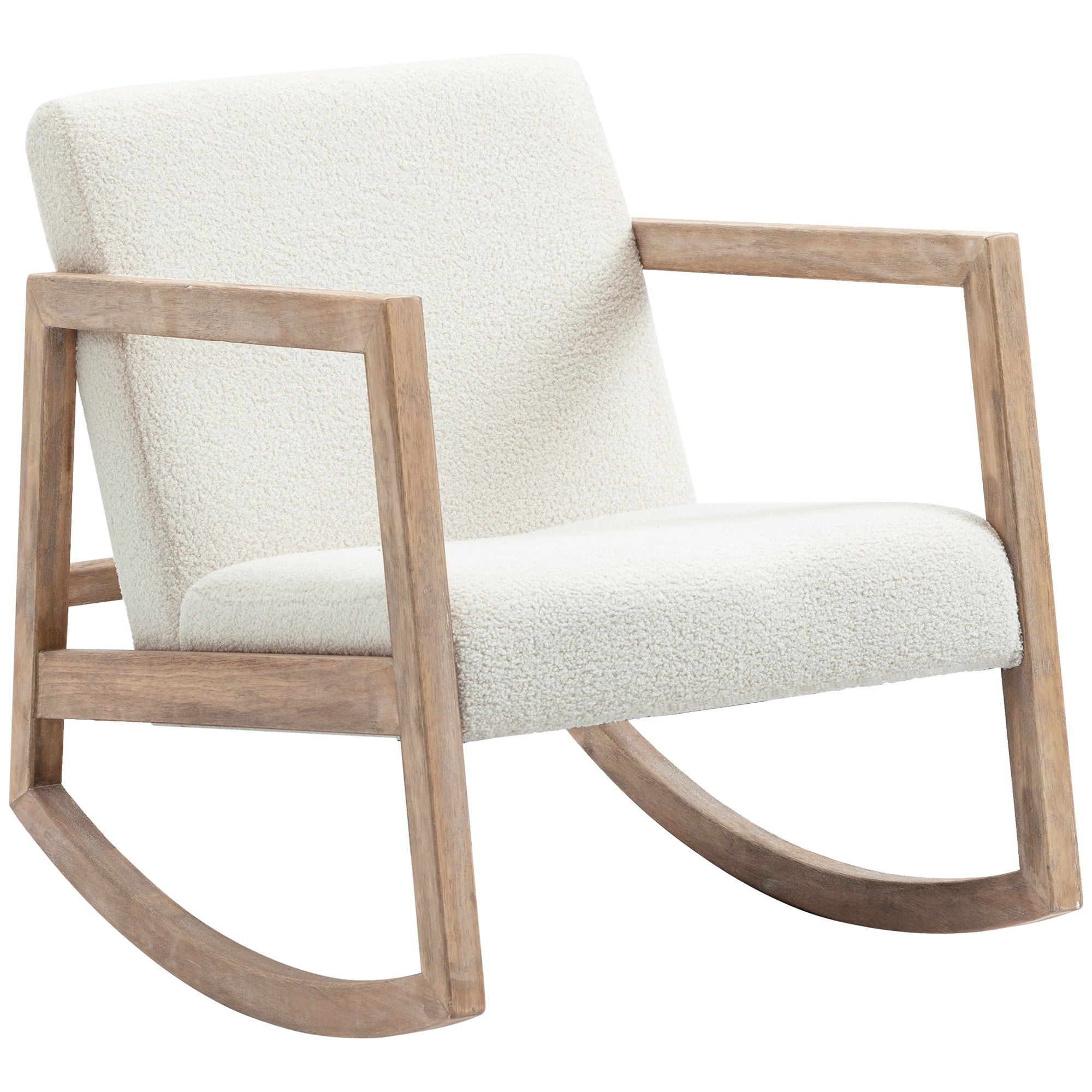HOMCOM Fa vázzal rendelkező Hintaszék, Kárpitozott Relaxáló Szék, Karfás Fotelek, Párnázott Ülés, Gumifából, Krém, 60 x 81 x 71 cm