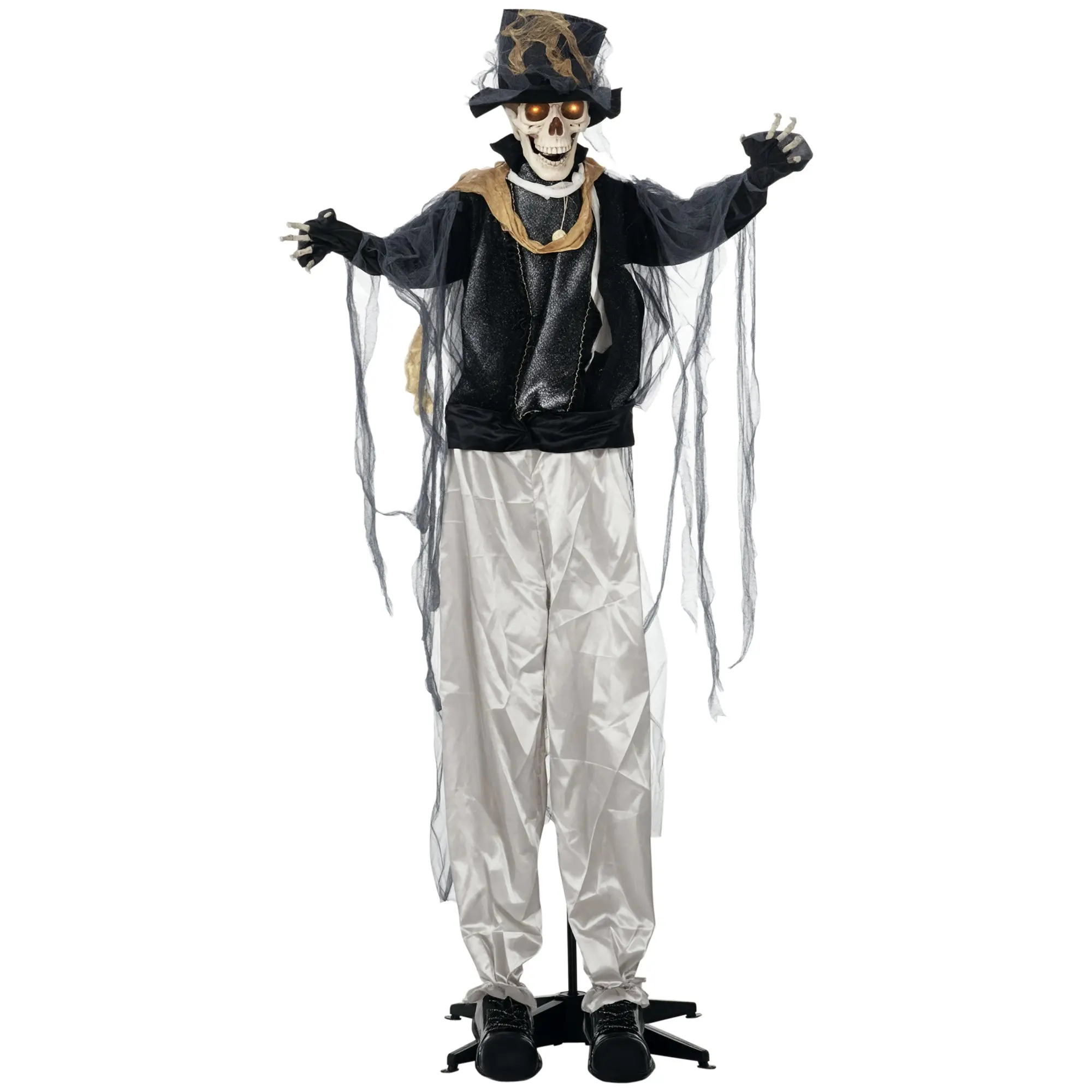 Halloween Decoration 100cm Skeleton Groom with Horror Sound, Glowing Eyes, Garden Decor with Special Effects, Adjustable Arm for Indoor, Outdoor