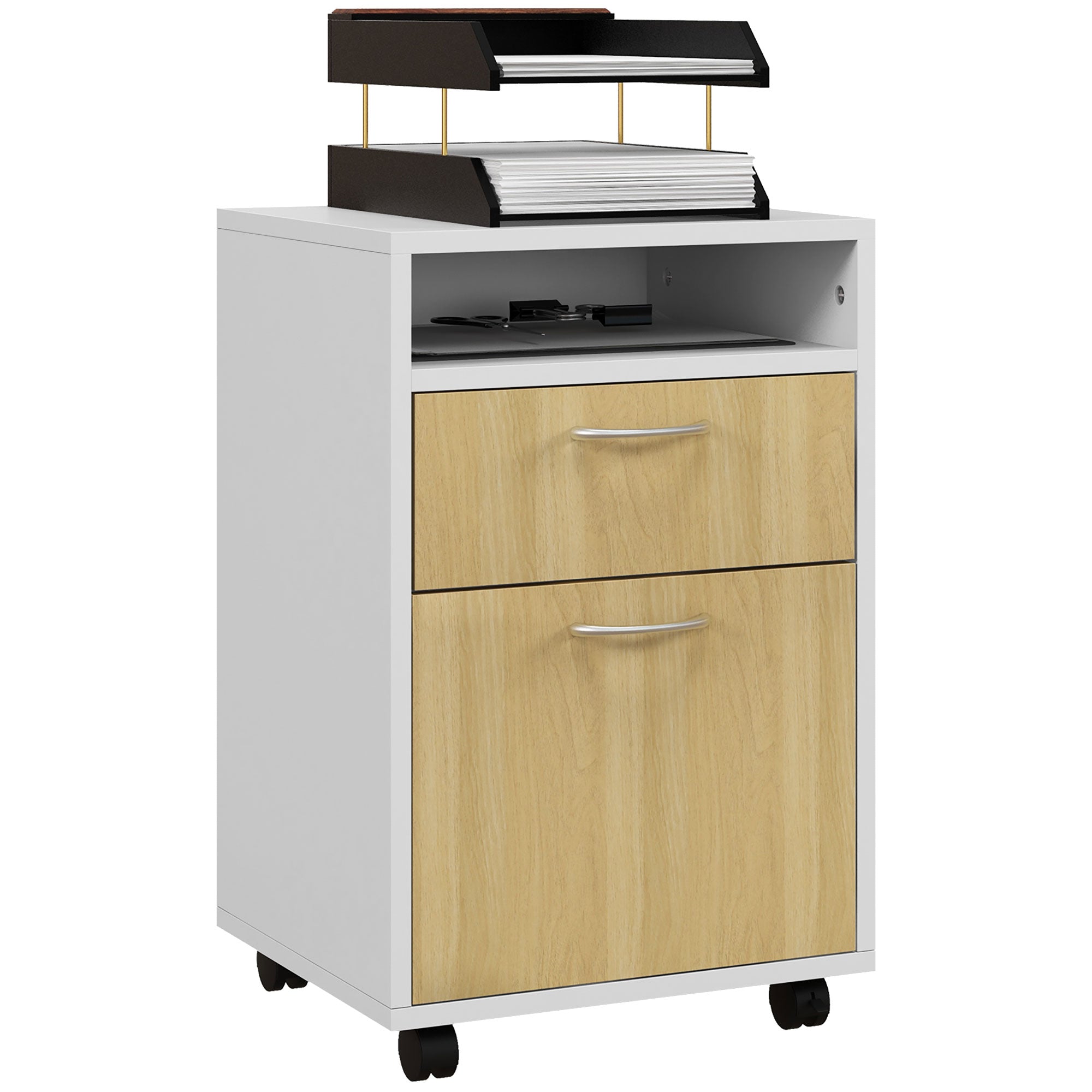 HOMCOM Mobilt Büro Archive Cabinet mat Schaf a Cabinet fir Drécker, 40x35x60 cm, Natierlech a Wäiss