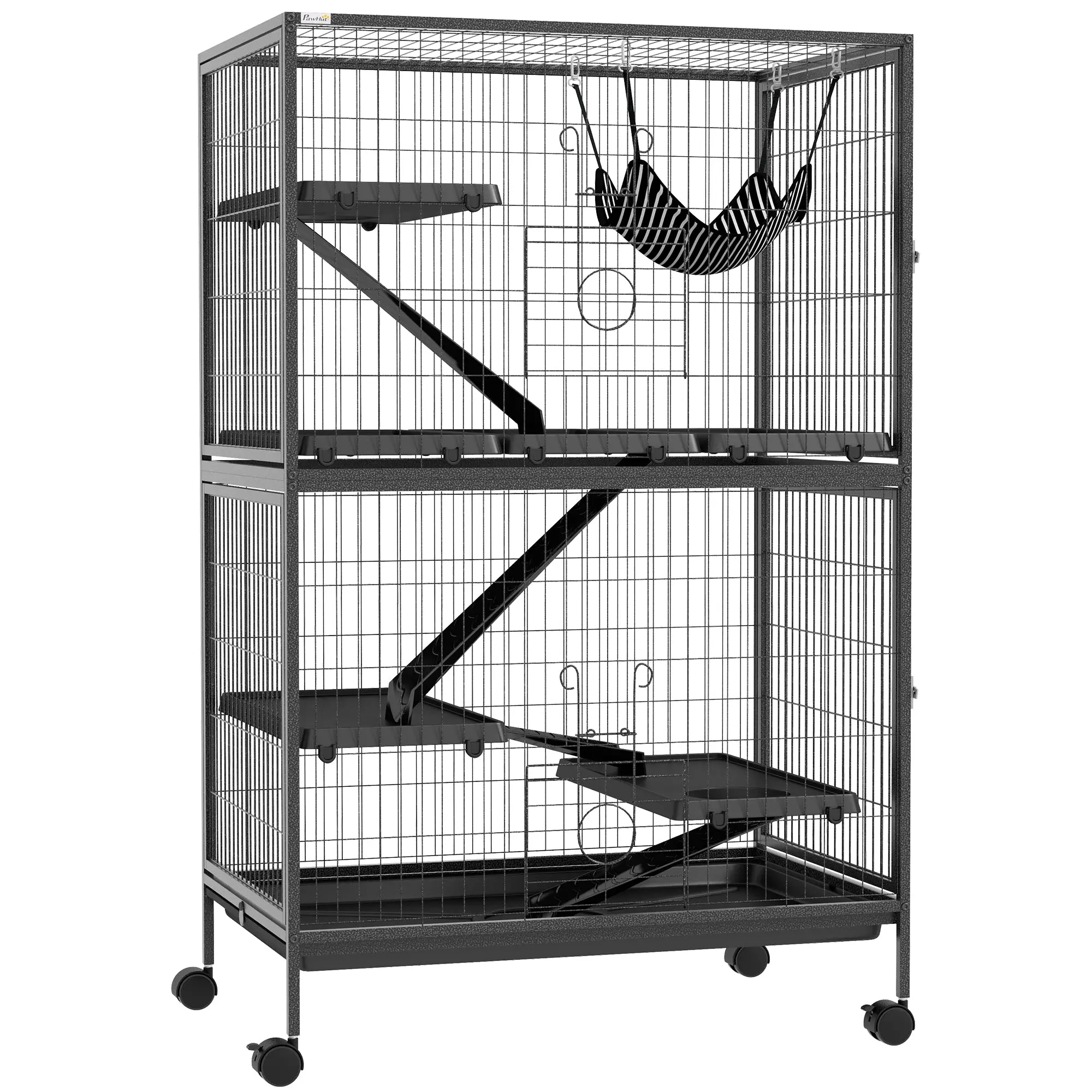 4-Level Cage for Small Animals Cage for Rodents with Wheels, Ramps, Hanging Hammock, and Removable Tray Enclosure for Rabbits Chinchillas Ferrets 31.5x20.5x50 inches Dark Gray