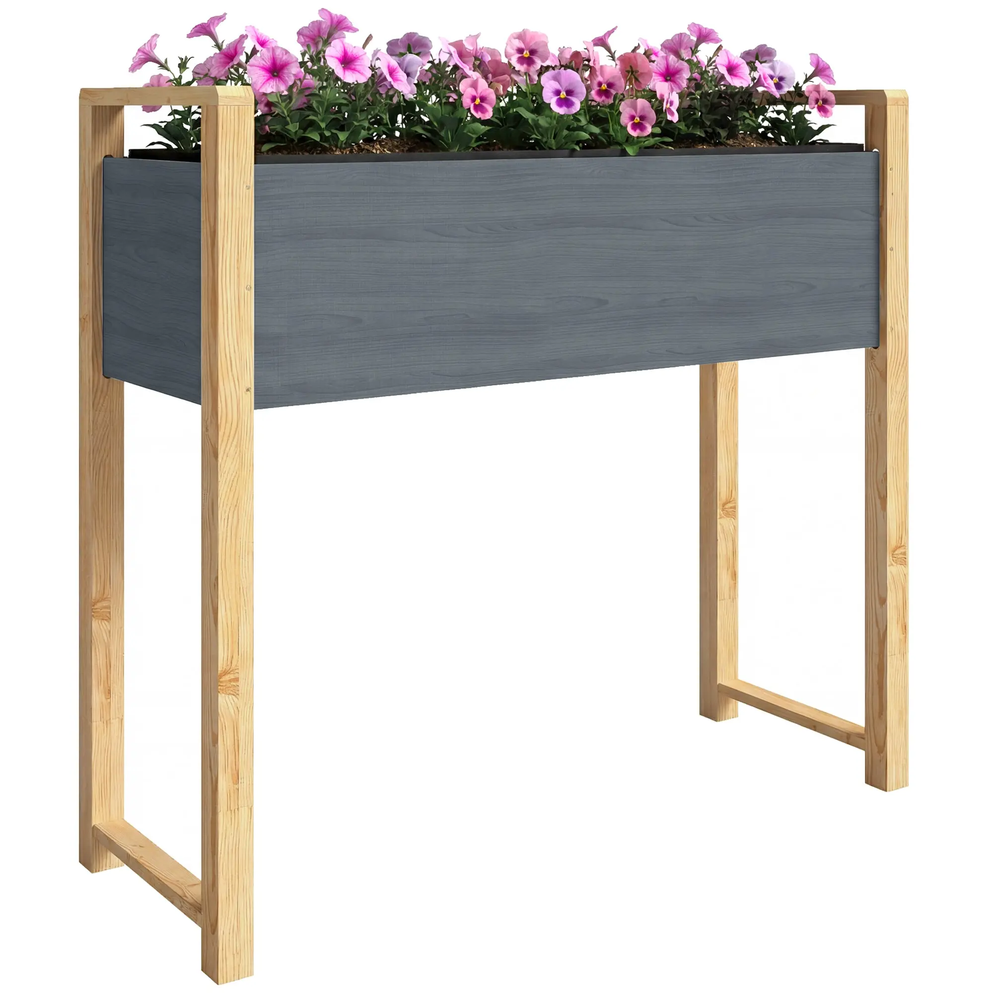 Raised Garden Bed, Solid Wood Planter Box, Cold Frame & Flower Planter, 98 x 37 x 90 cm for Garden & Terrace, Gray & Natural Wood