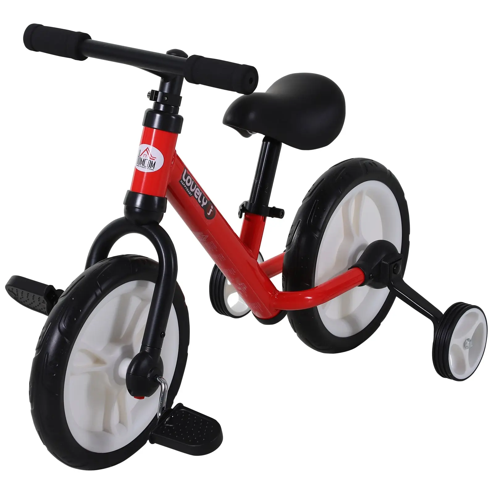 Kids Balance Bike, Learn-to-Ride Bike, Kids Bike, 2-in-1, Children's Bike with Training Wheels and Pedals, 2-5 Years, Adjustable Seat Height, PP, Red, 85 x 36 x 54 cm