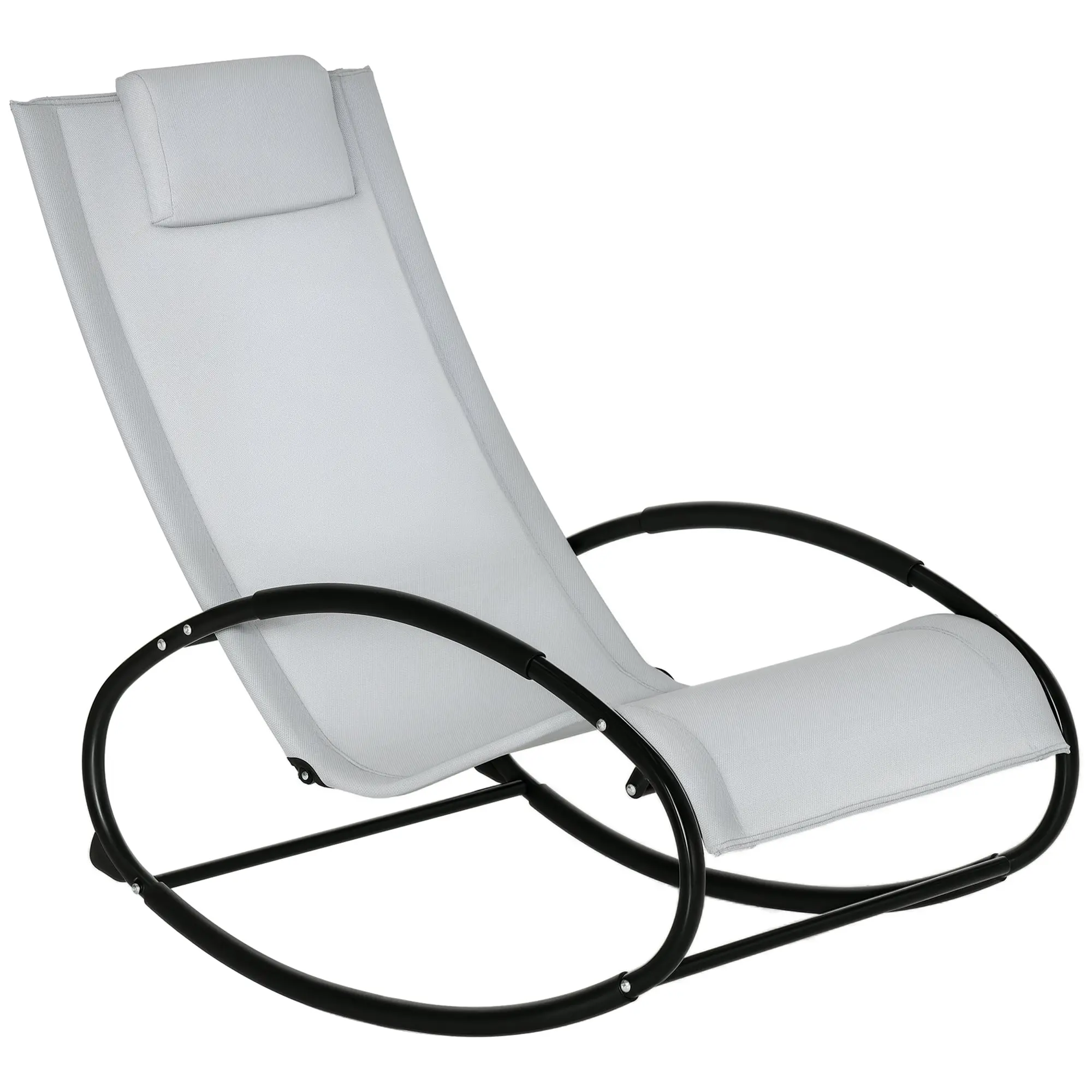 Zero Gravity Garden Rocking Chair, Ergonomic Garden Recliner with Breathable Fabric and Cushion for Indoor and Outdoor Use, 105x62x88 cm, Gray