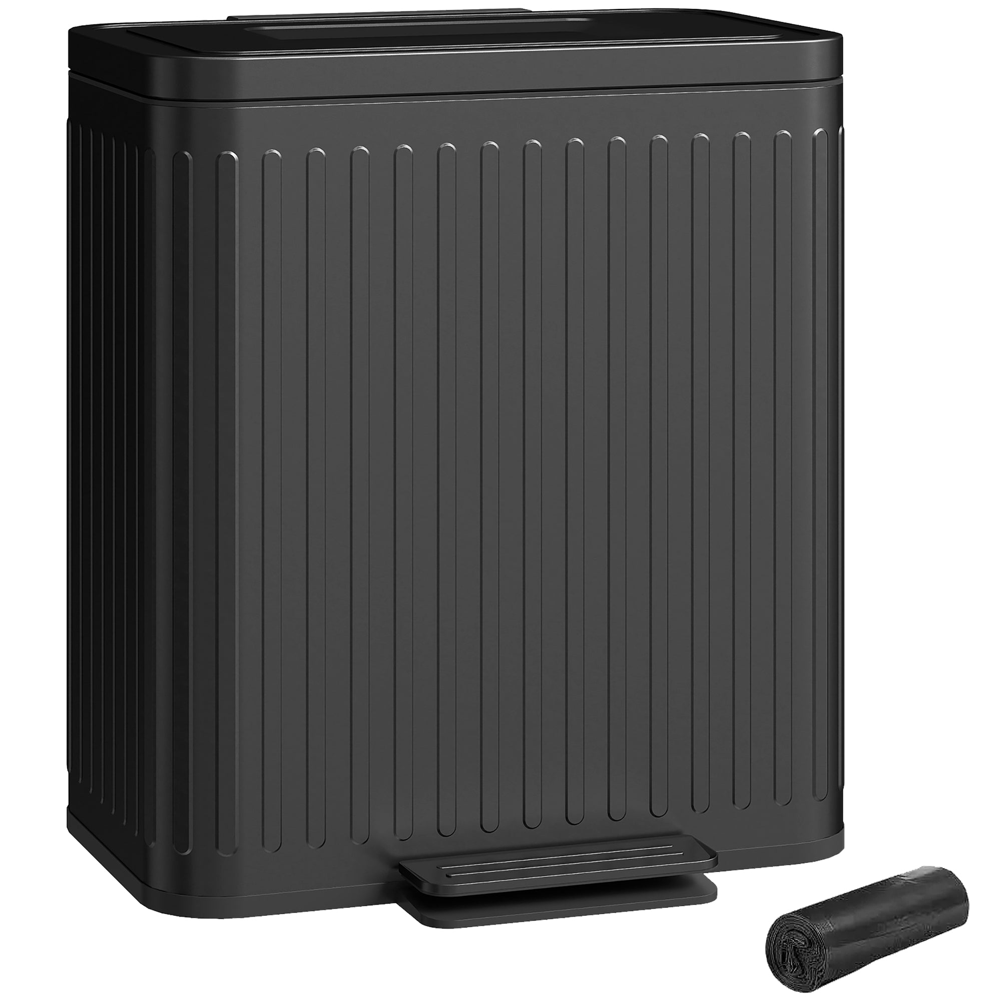 Poubelle à pédale HOMCOM 40 L — double compartiment, 2x20 L, seaux intérieurs amovibles, fermeture douce, anti-traces — Noir