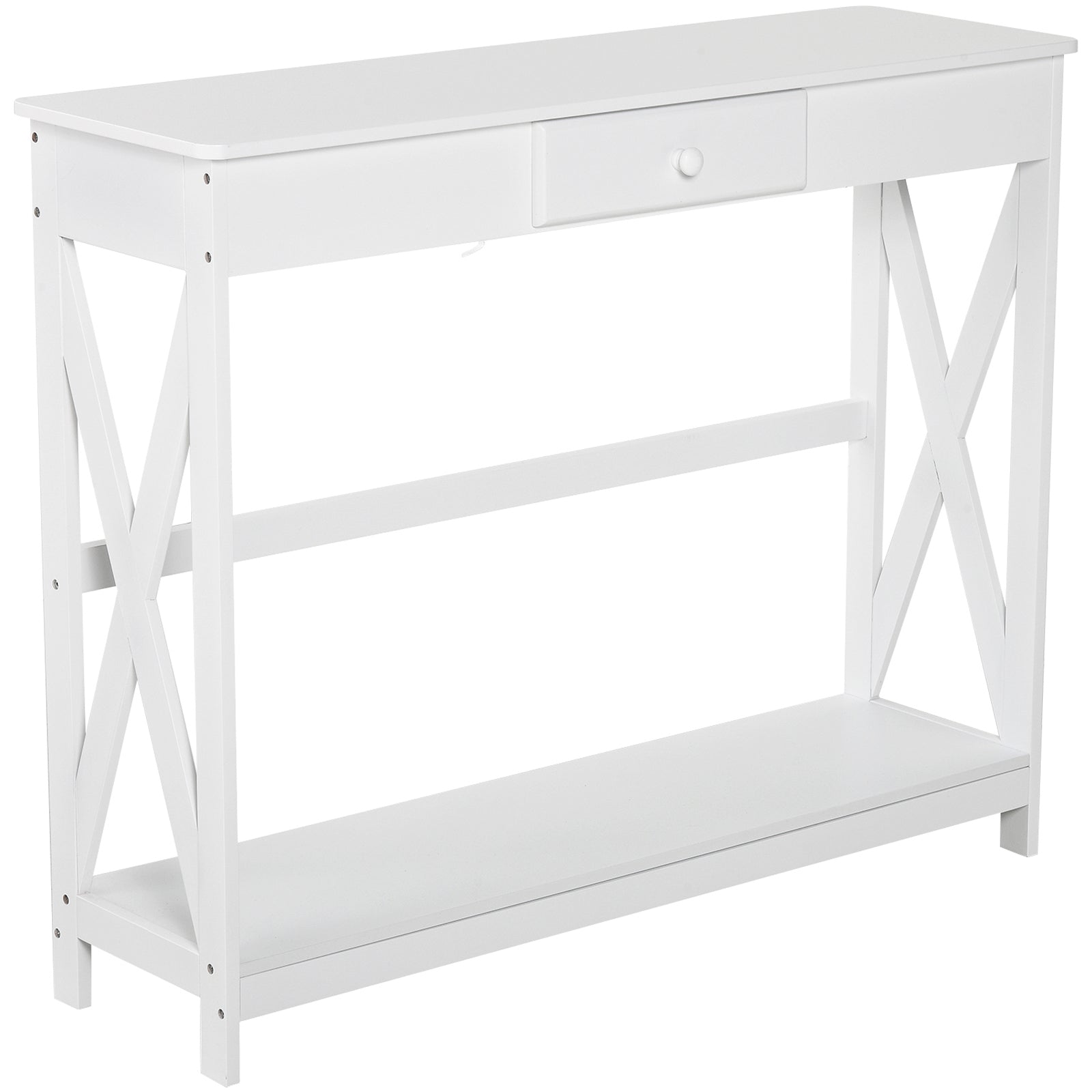 Table Console en Bois HOMCOM pour Entrée avec 1 Tiroir et 1 Étagère de Rangement pour Hall d'Entrée et Salon 100x30x81cm Blanc