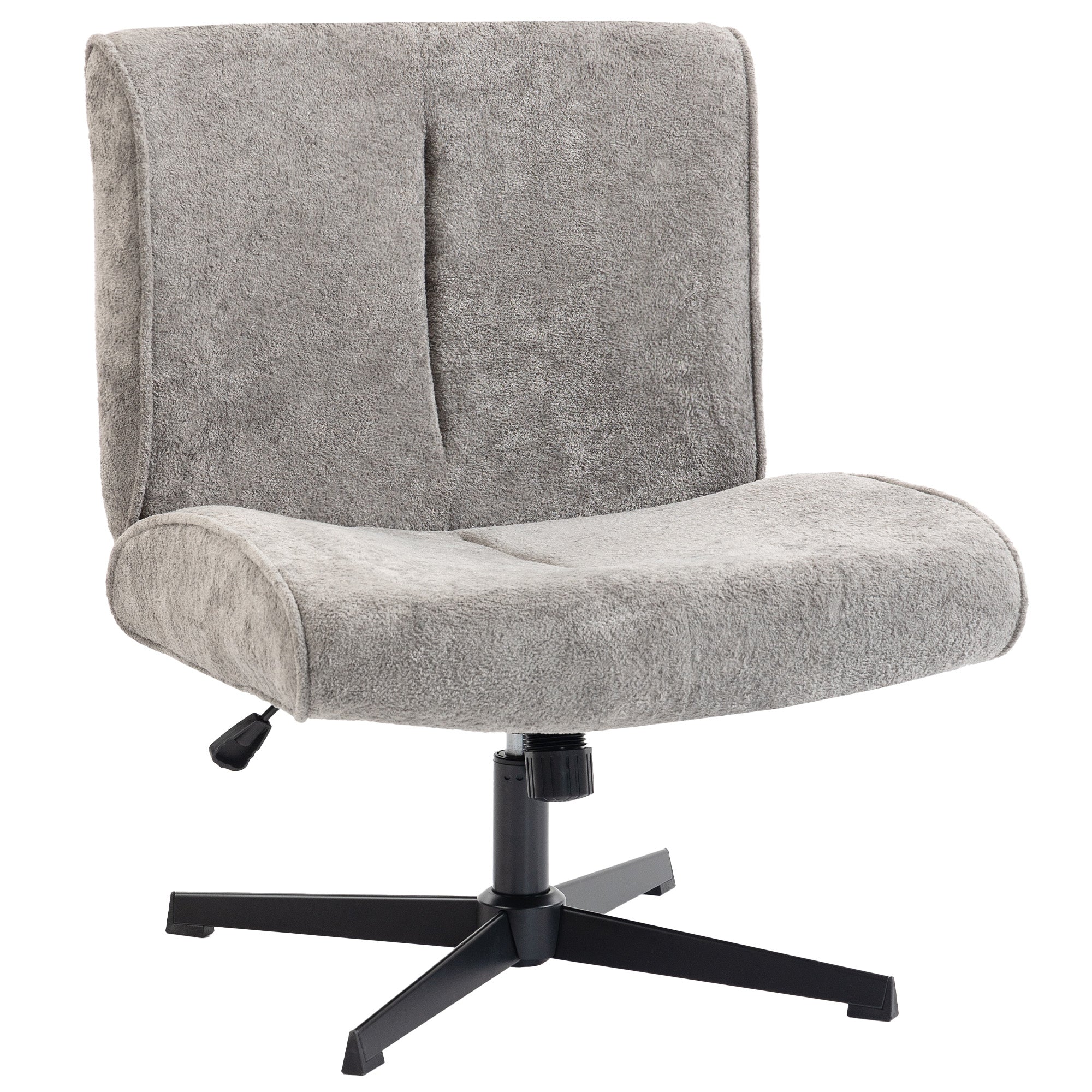 Swivel Lounge Chair, Velvet-Look Height-Adjustable Accent Chair with Steel Cross Base, Padded Reading Chair for Living Room & Bedroom, Gray