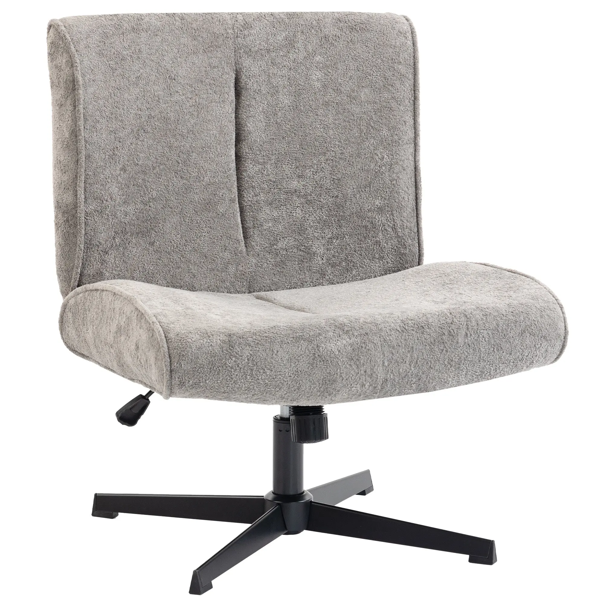 Swivel Lounge Chair, Velvet-Look Height-Adjustable Accent Chair with Steel Cross Base, Padded Reading Chair for Living Room & Bedroom, Gray