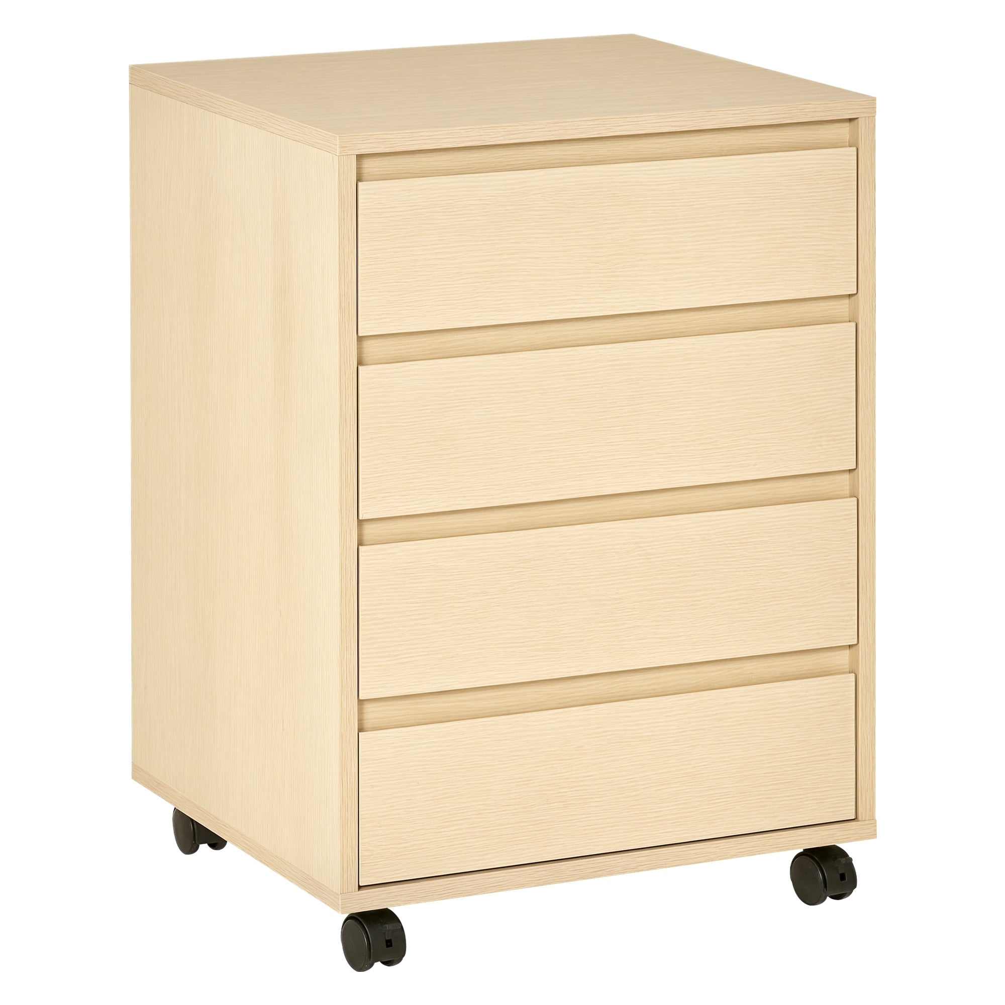 HOMCOM Büro Schubladeneinheit mat 4 Schublade mobilen Dateienschaf mat Rollléit fir d'Bibliothéik 46x40x65 cm Natierlen