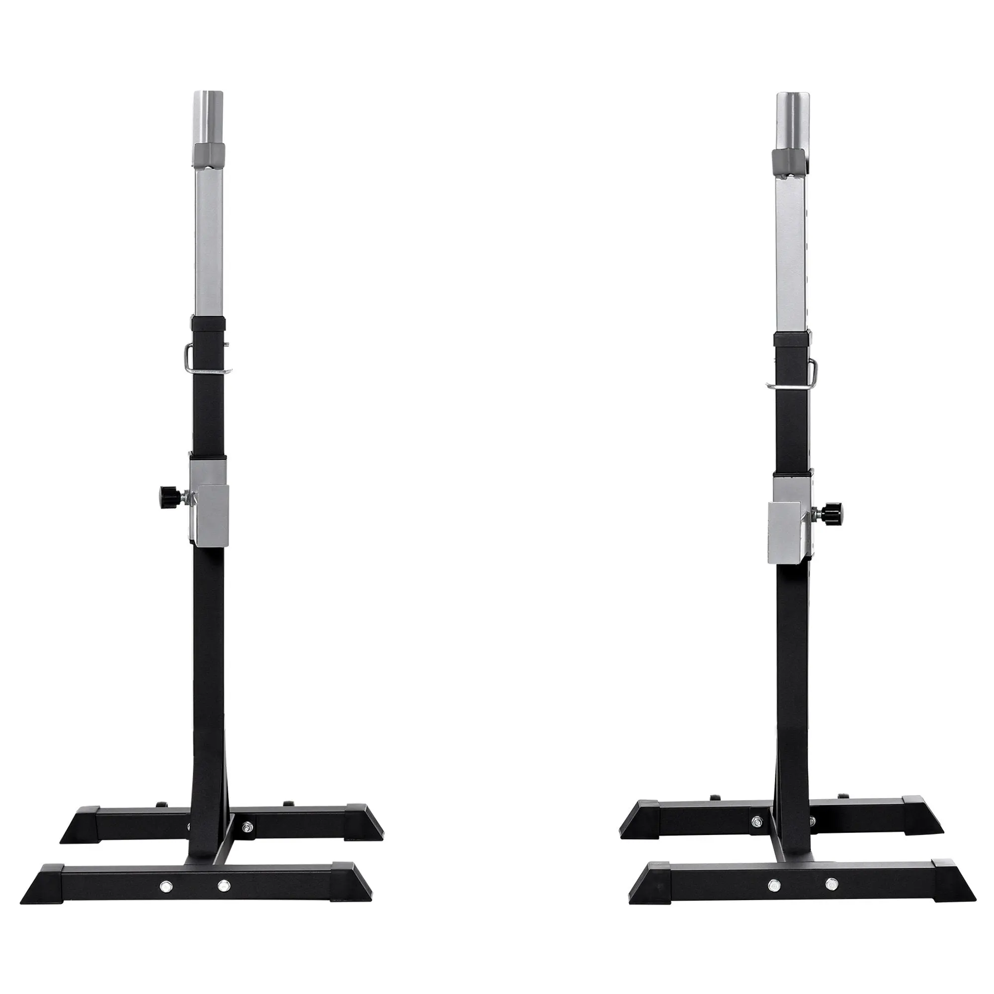 Set of 2 Steel Barbell Racks, 2 Hooks with Adjustable Height, 150kg Capacity, 55x57x105-170cm, Black