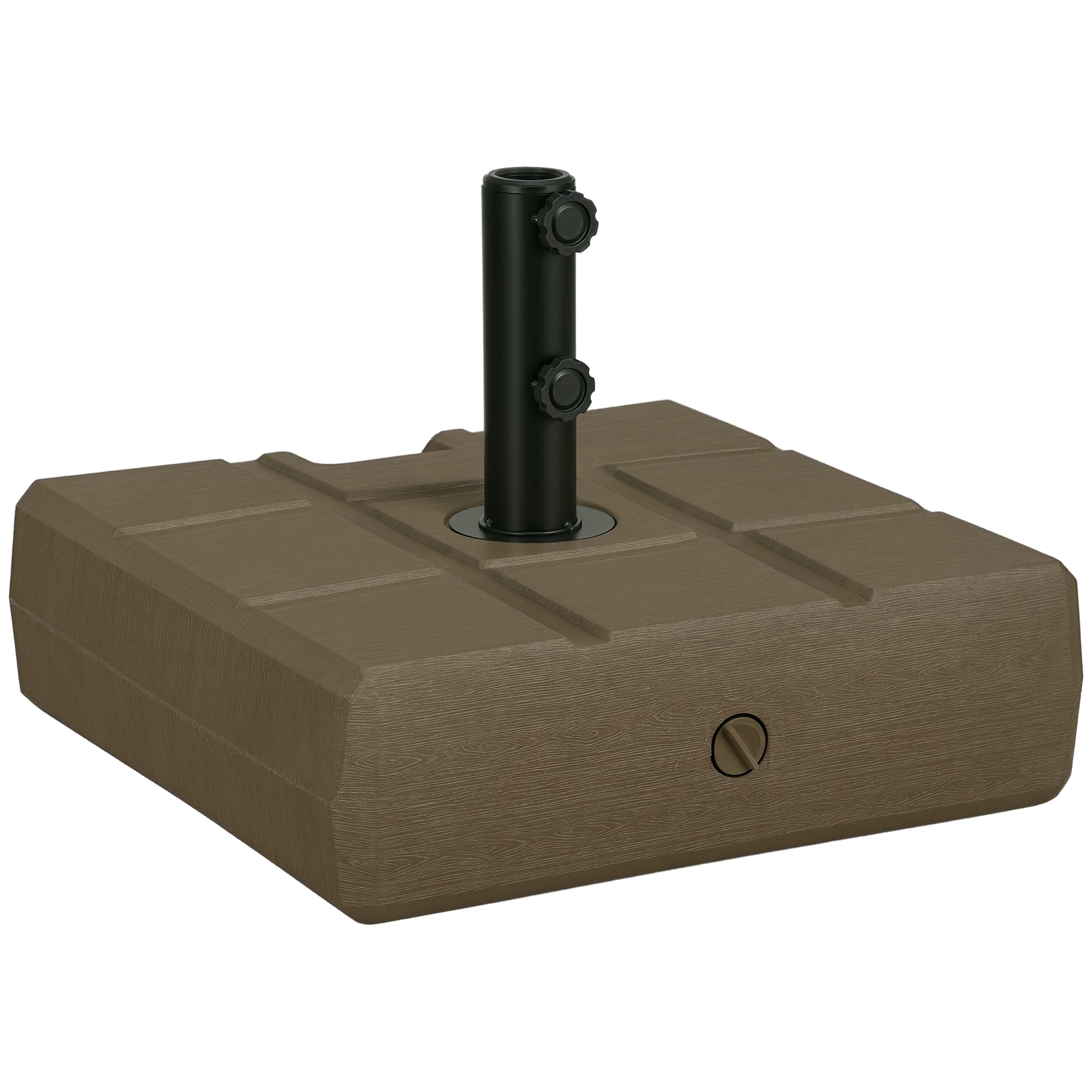 Fillable Garden Umbrella Base with Built-in Handle and Side Spout, HDPE Umbrella Stand, for Umbrella Poles of ?28/38/48 mm, 49x49x36.5 cm, Brown