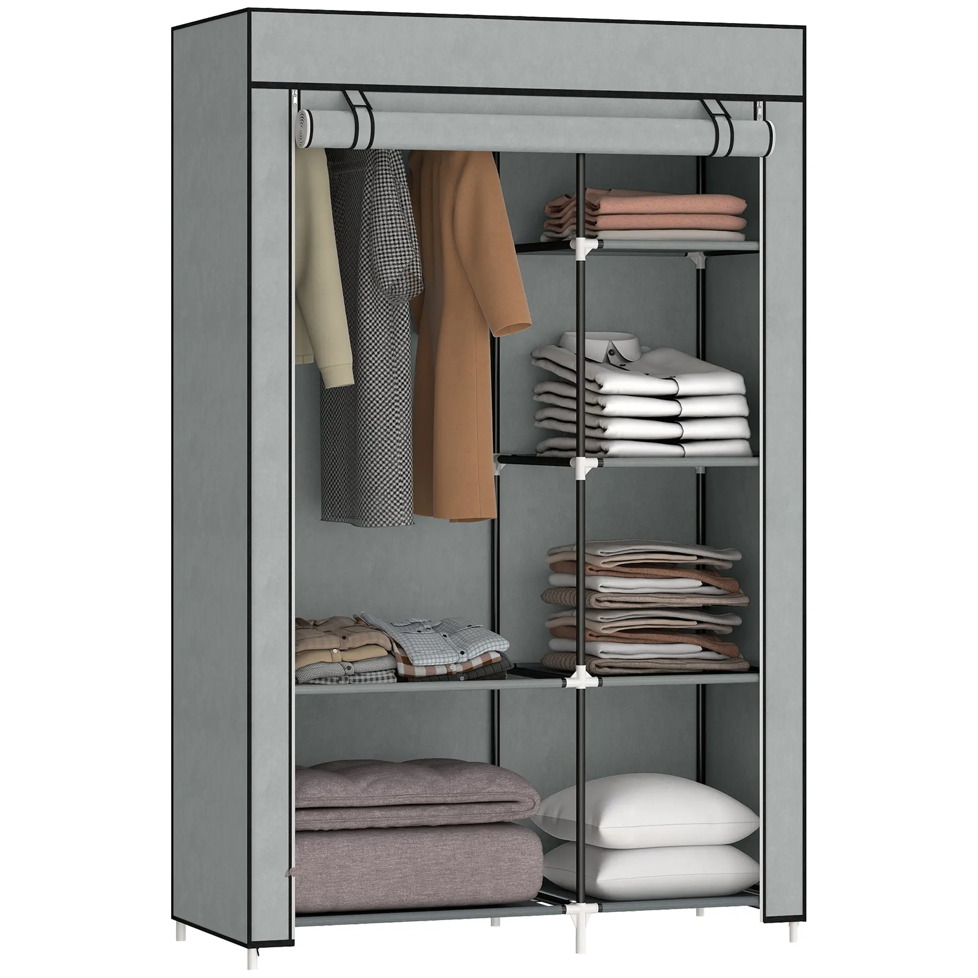 Wardrobe Fabric Closet with 6 Shelves, Clothes Rail, Zipper Folding Closet for Dressing Room Bedroom, 103 x 43 x 162.5 cm, Light Gray