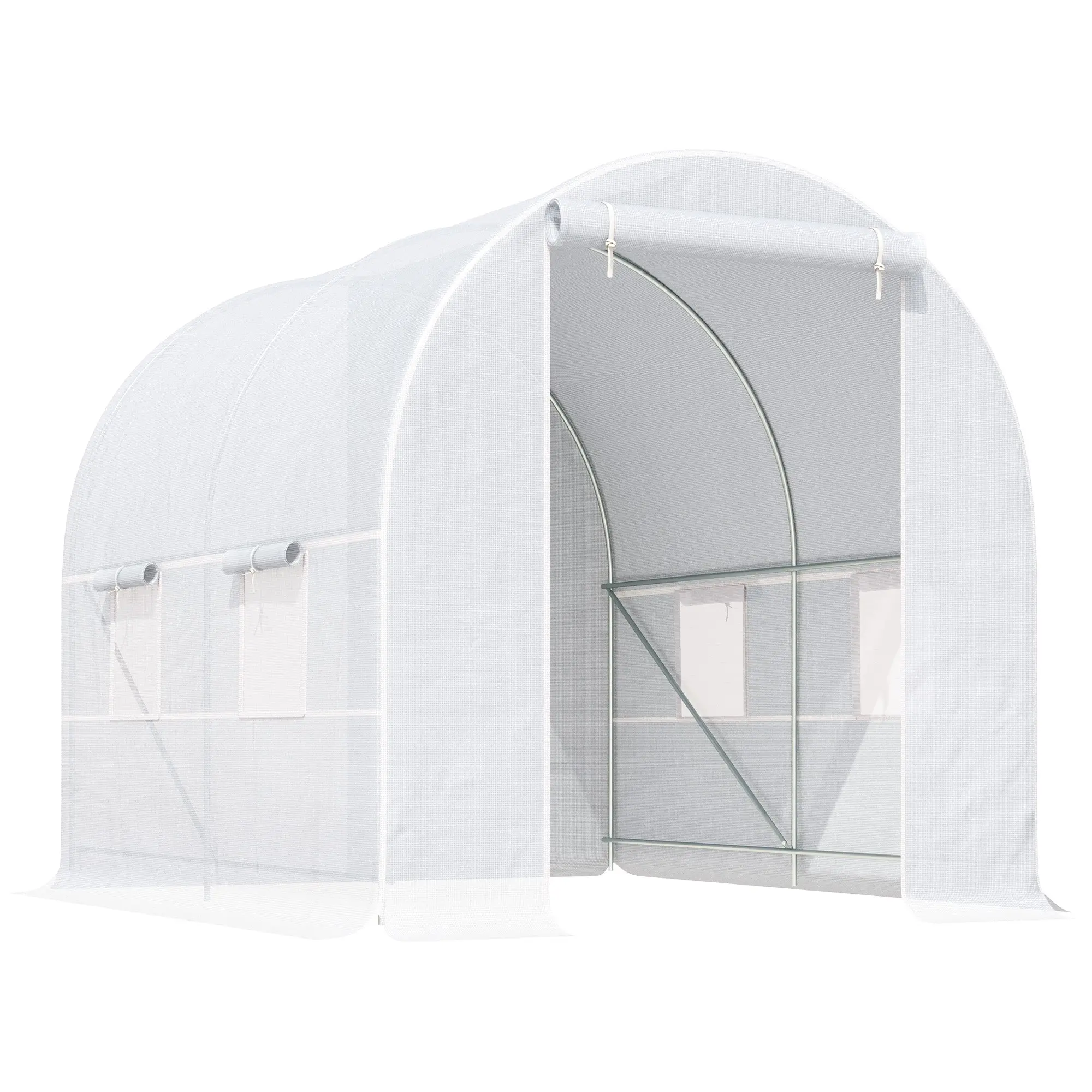 Greenhouse 245x200x200cm Foil Greenhouse Tomato House with Door, Window, Poly Tunnel made of Galvanized Steel, Plant Tunnel, Greenhouse including Ground Anchors Ropes, Garden Tunnel, White