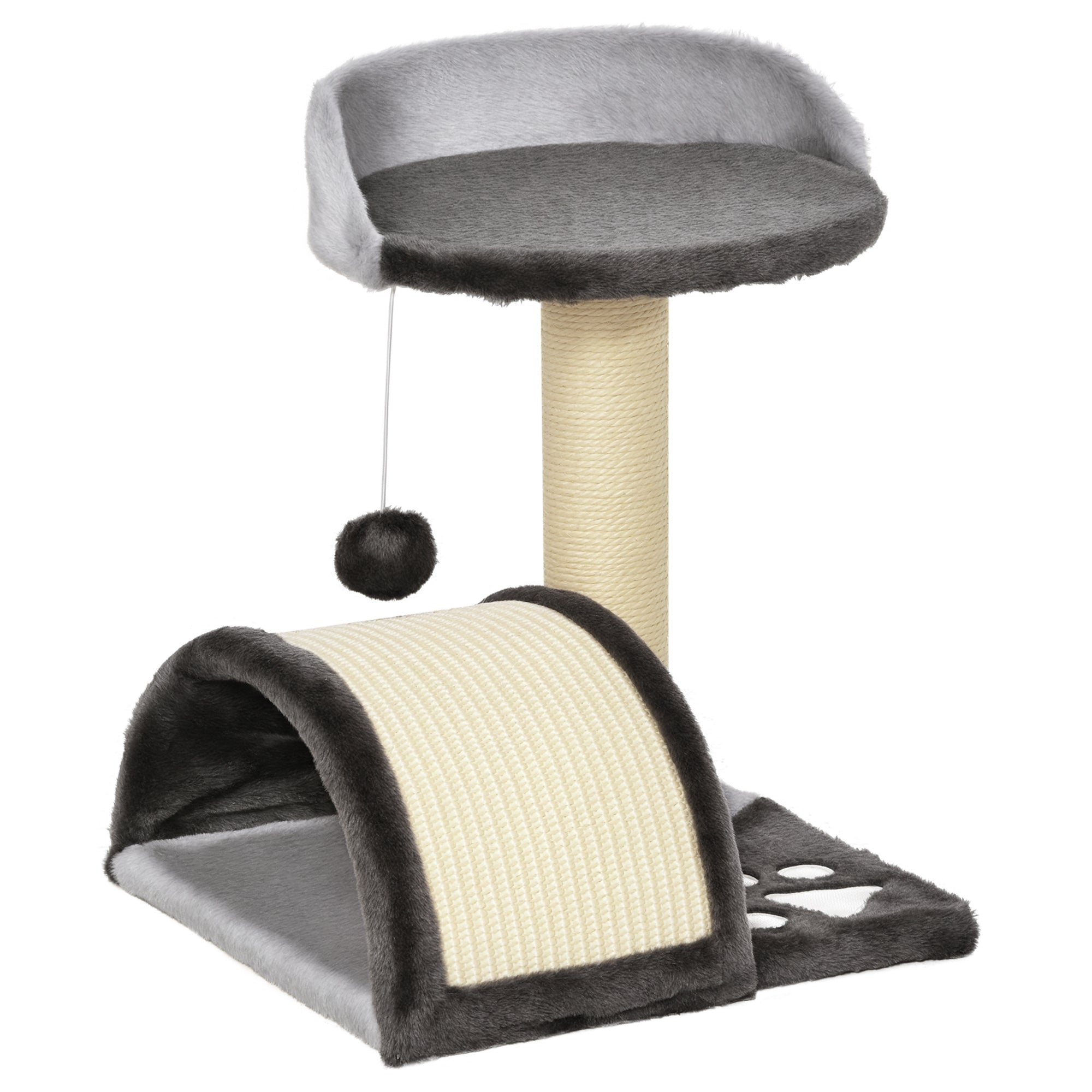 PawHut Kattelegetårn med Kradsetræ og Legerunde – Sisal Kradsestolper i Grå 35,5 x 37 x 46 cm